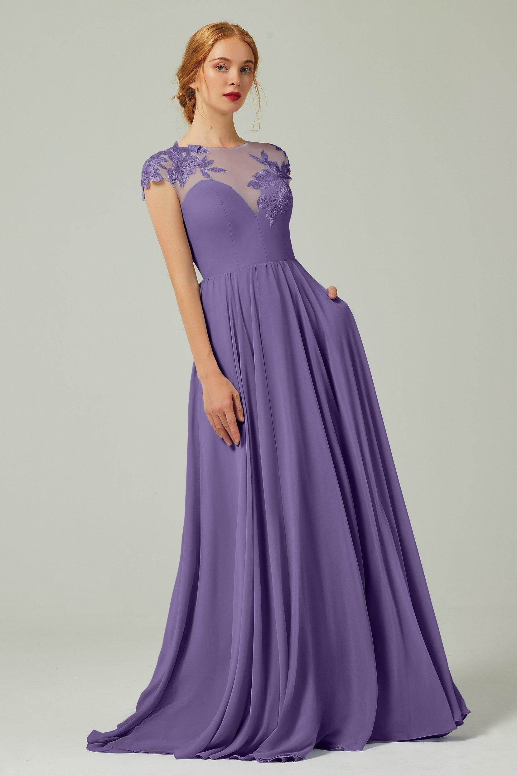 A-Line Sweep-Brush-Train Chiffon Bridesmaid Dress CB0248PS - COCOMELODY