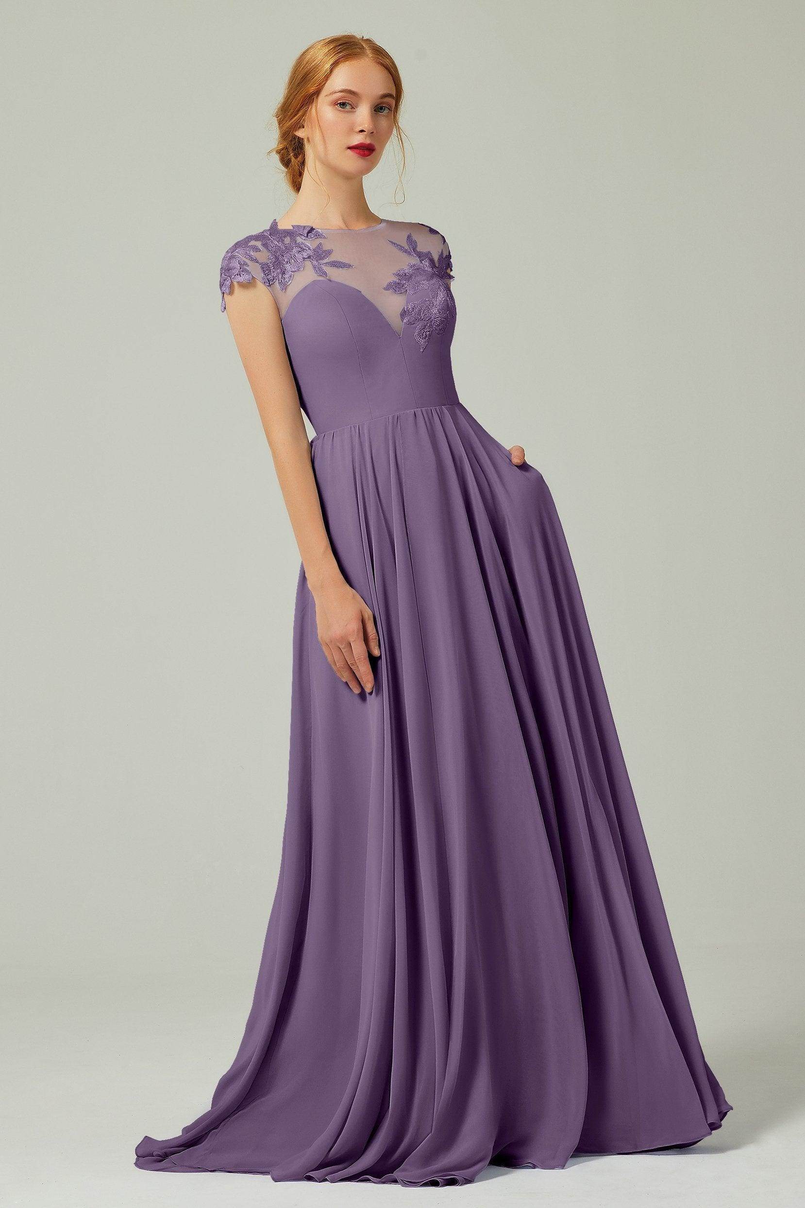 A-Line Sweep-Brush-Train Chiffon Bridesmaid Dress CB0248PS - COCOMELODY