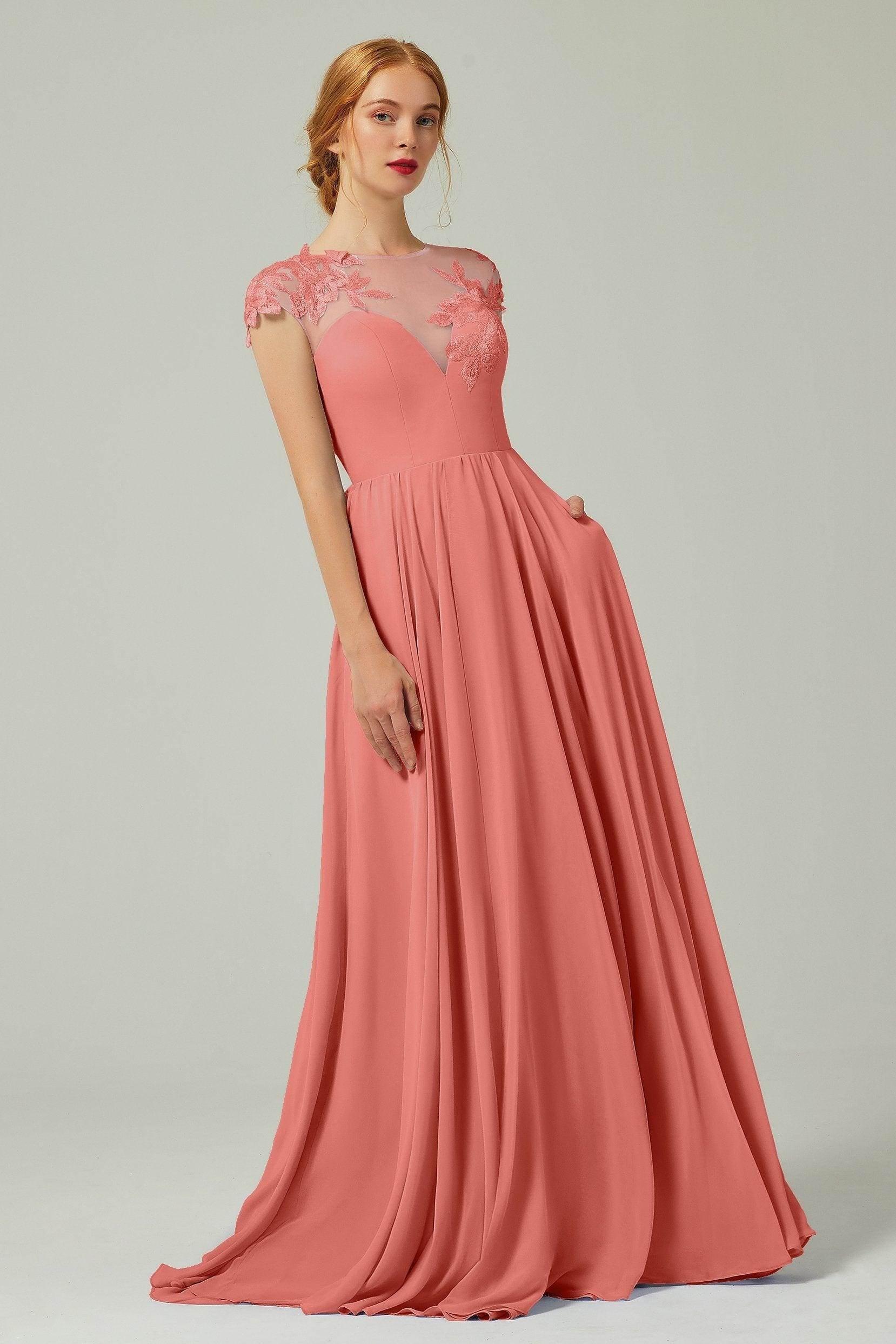 A-Line Sweep-Brush-Train Chiffon Bridesmaid Dress CB0248PS - COCOMELODY