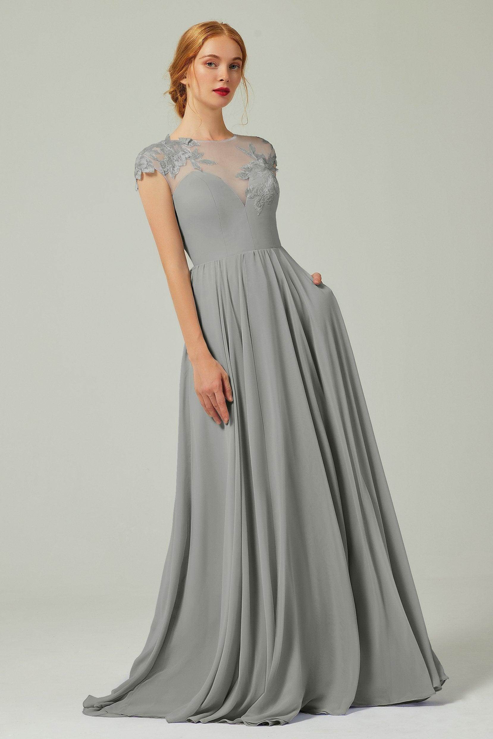 A-Line Sweep-Brush-Train Chiffon Bridesmaid Dress CB0248PS - COCOMELODY