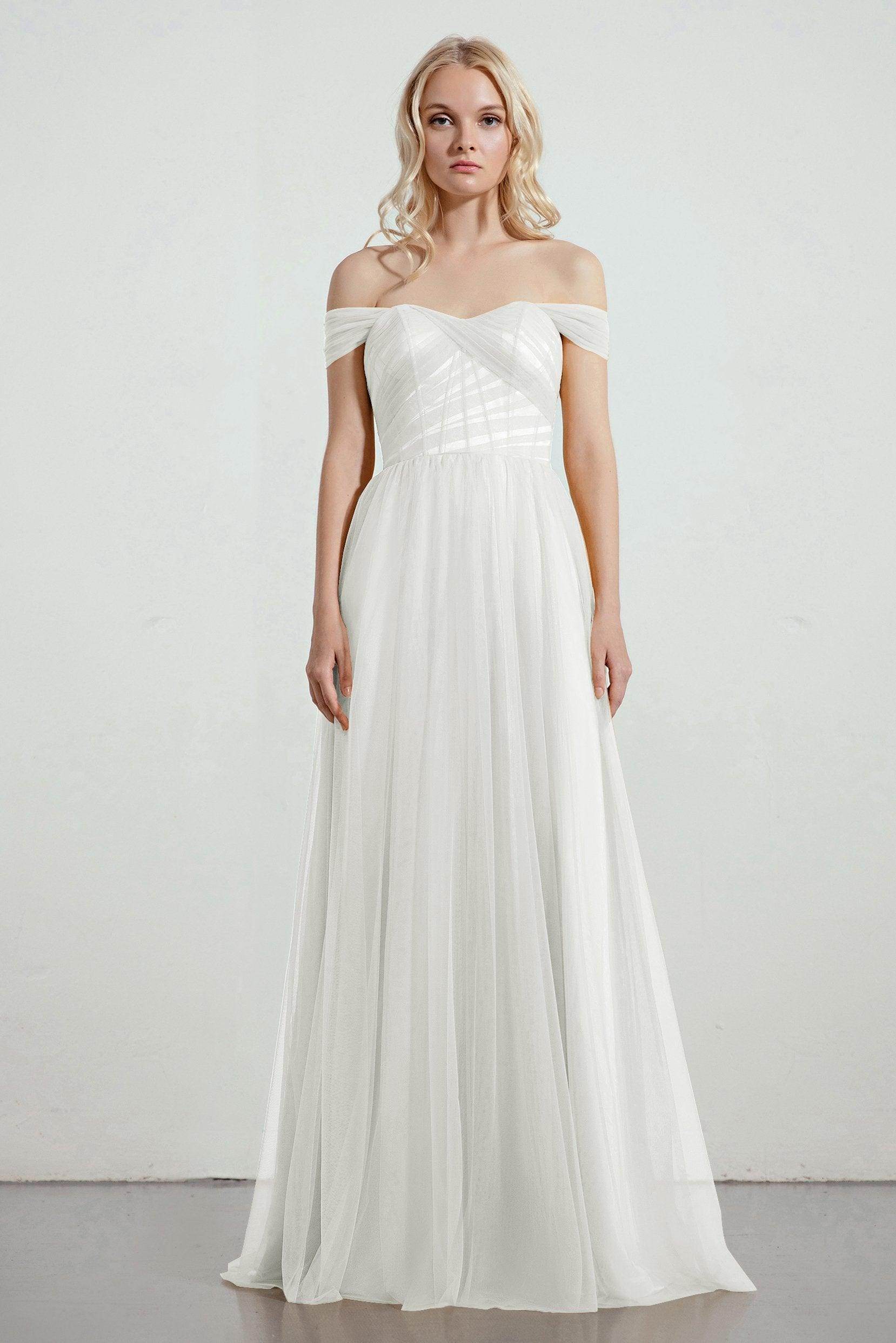 A-Line Tulle/Elastic Silk like Satin Bridesmaid Dress CB0261 - COCOMELODY