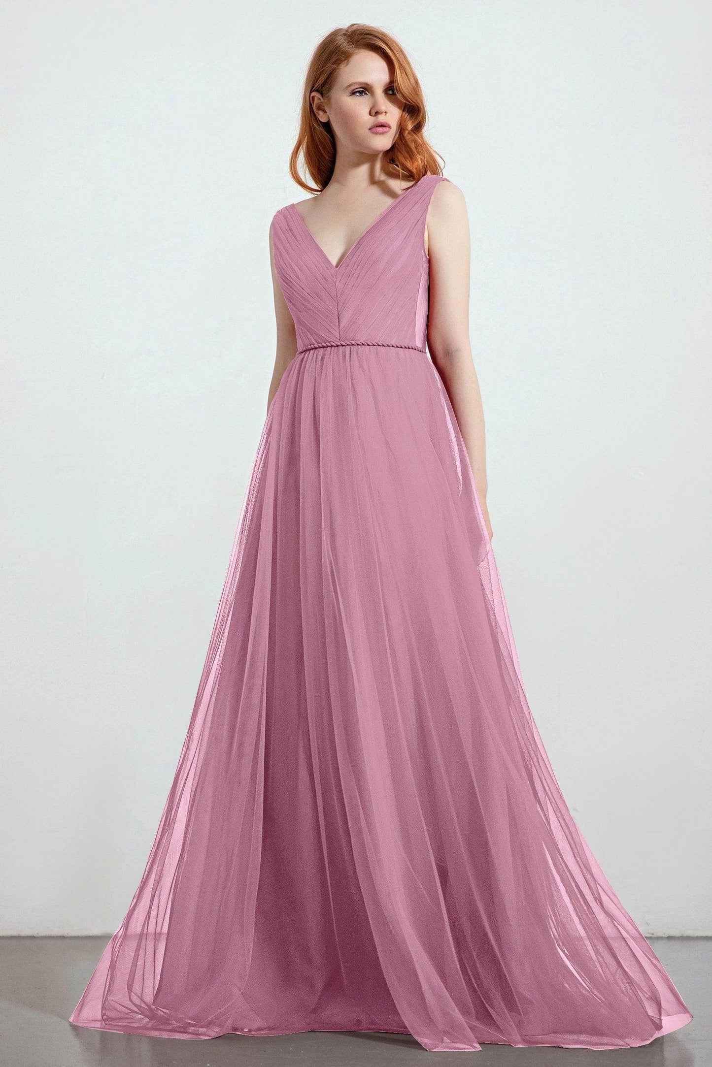 A-Line Sweep-Brush Train Tulle Bridesmaid Dress CB0263 - COCOMELODY