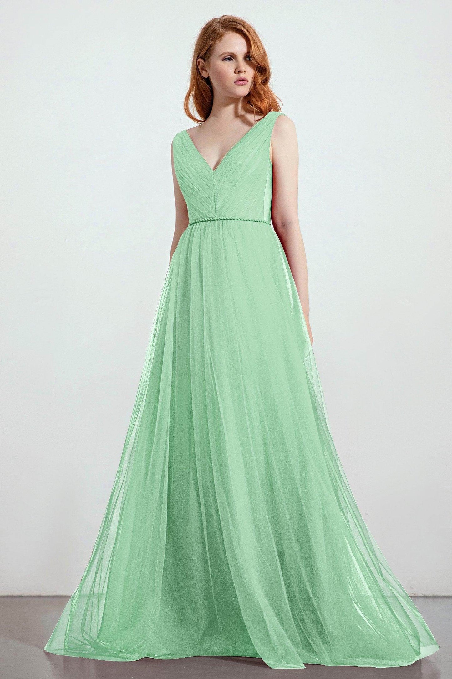A-Line Sweep-Brush Train Tulle Bridesmaid Dress CB0263 - COCOMELODY