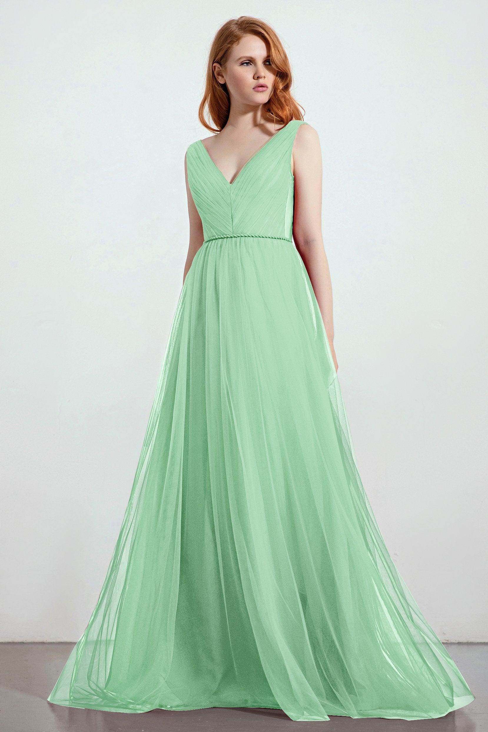 A-Line Sweep-Brush Train Tulle Bridesmaid Dress CB0263 - COCOMELODY