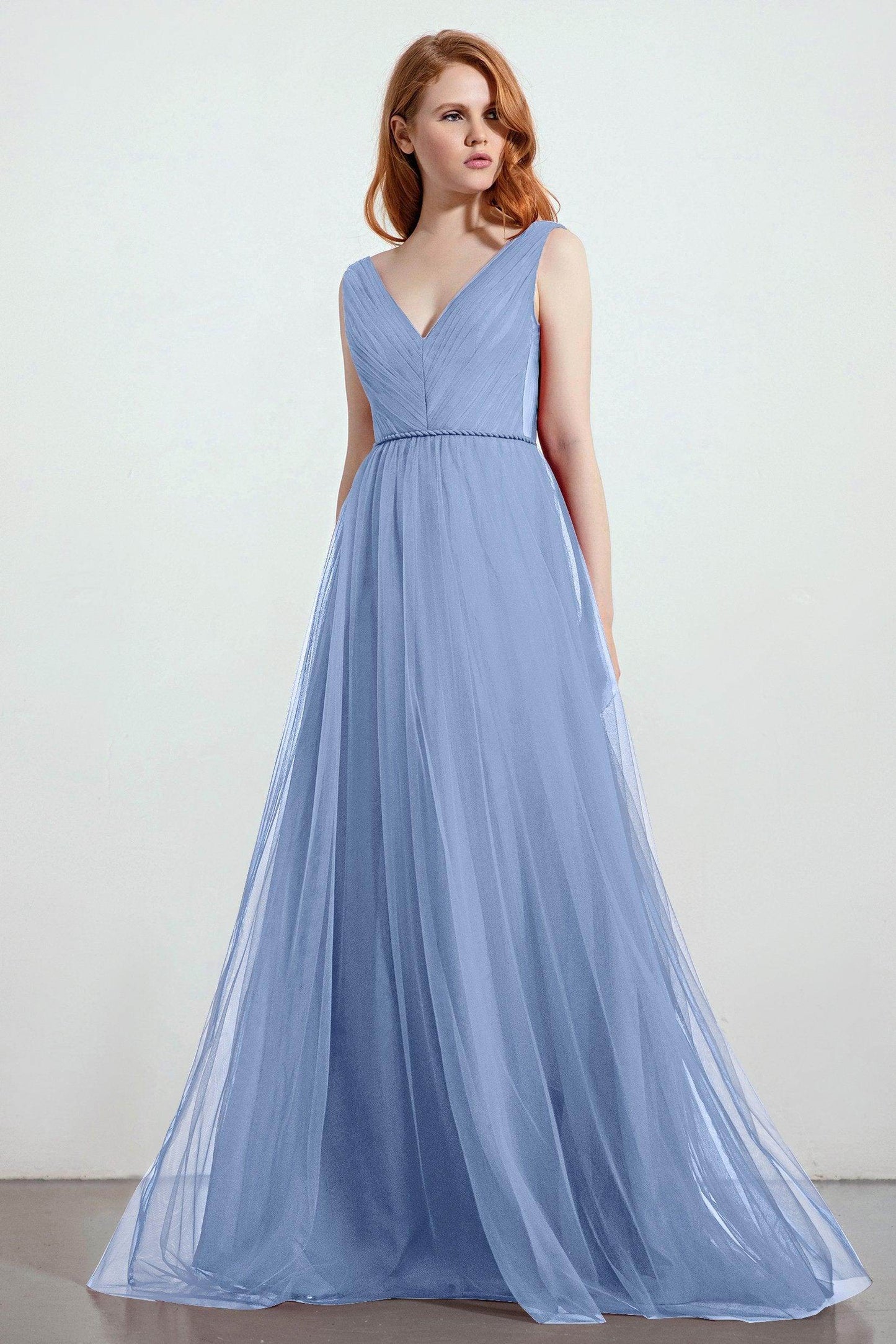 A-Line Sweep-Brush Train Tulle Bridesmaid Dress CB0263 - COCOMELODY