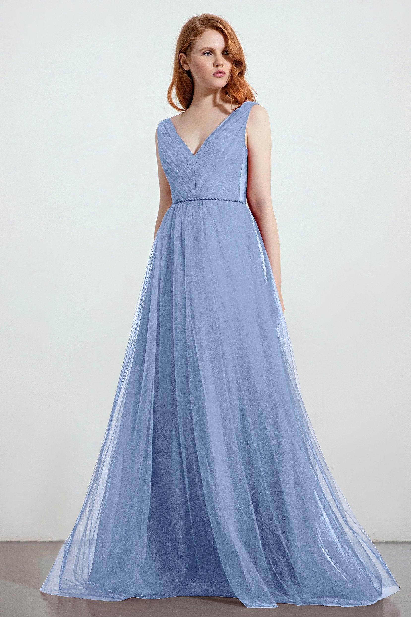A-Line Sweep-Brush Train Tulle Bridesmaid Dress CB0263 - COCOMELODY