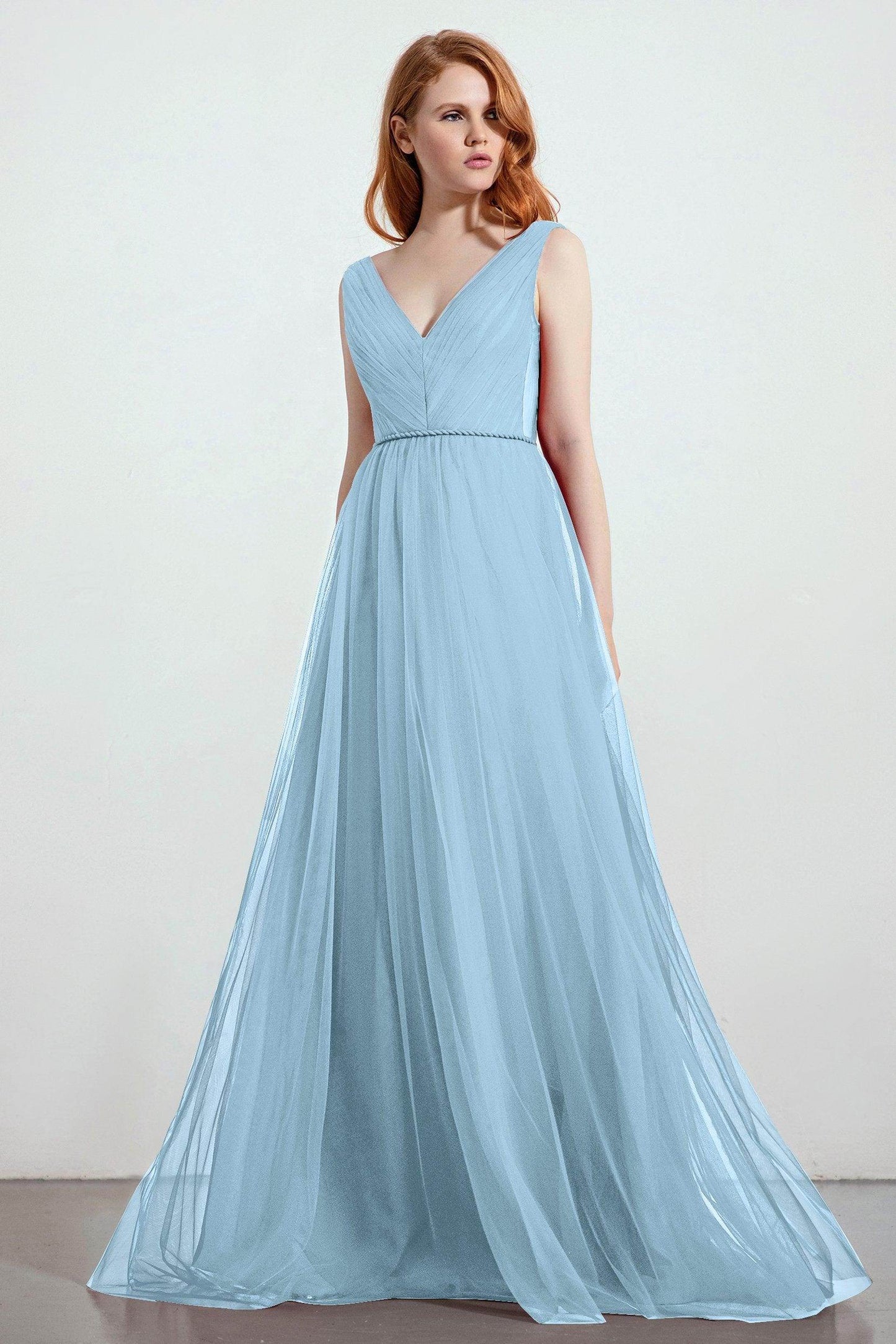 A-Line Sweep-Brush Train Tulle Bridesmaid Dress CB0263 - COCOMELODY