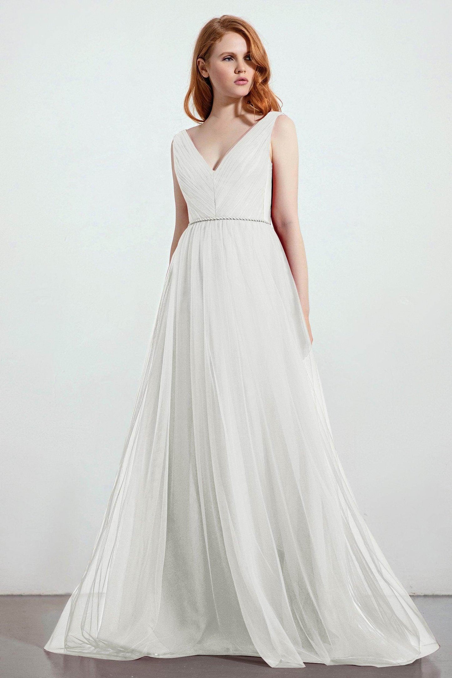 A-Line Sweep-Brush Train Tulle Bridesmaid Dress CB0263 - COCOMELODY