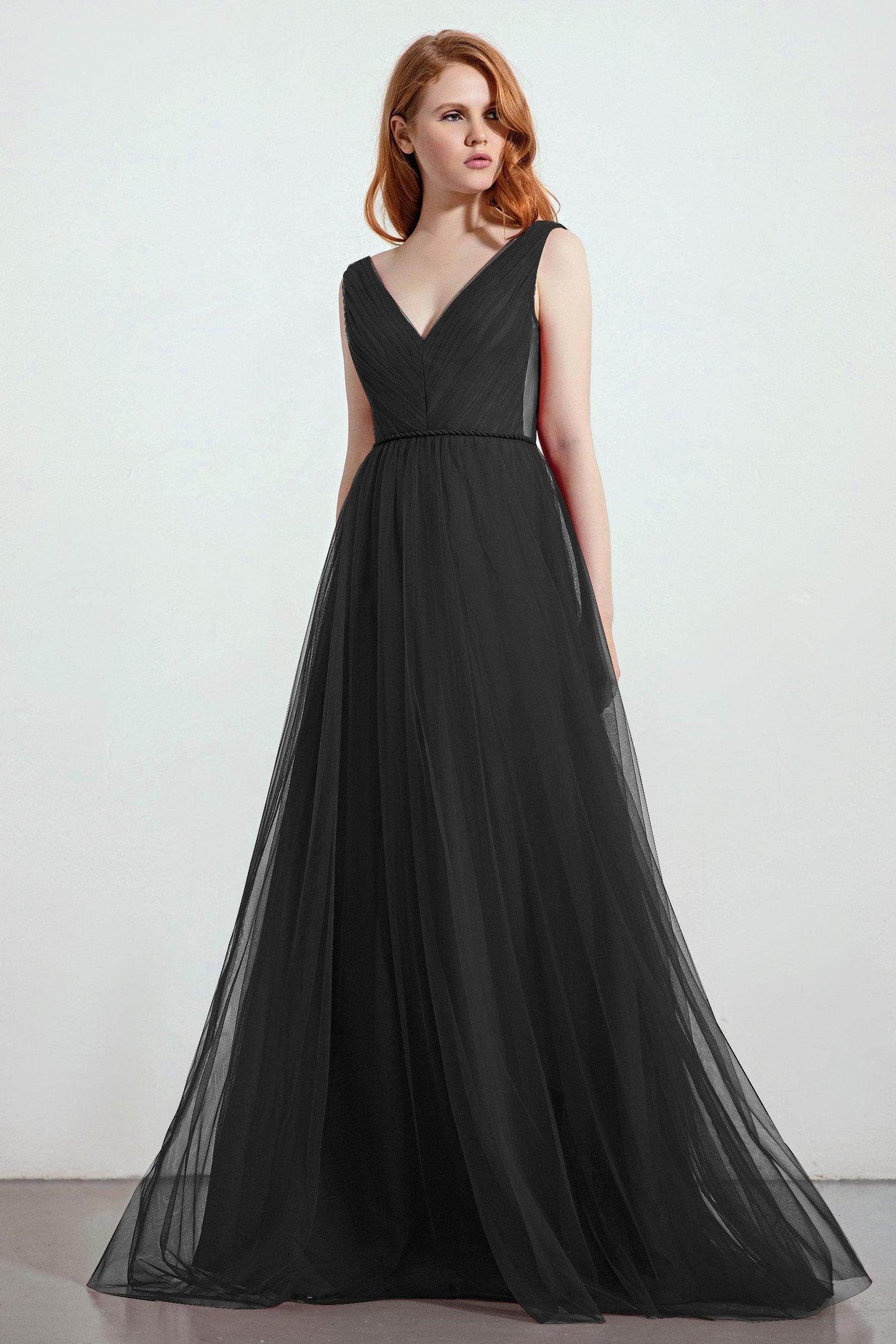 A-Line Sweep-Brush Train Tulle Bridesmaid Dress CB0263 - COCOMELODY