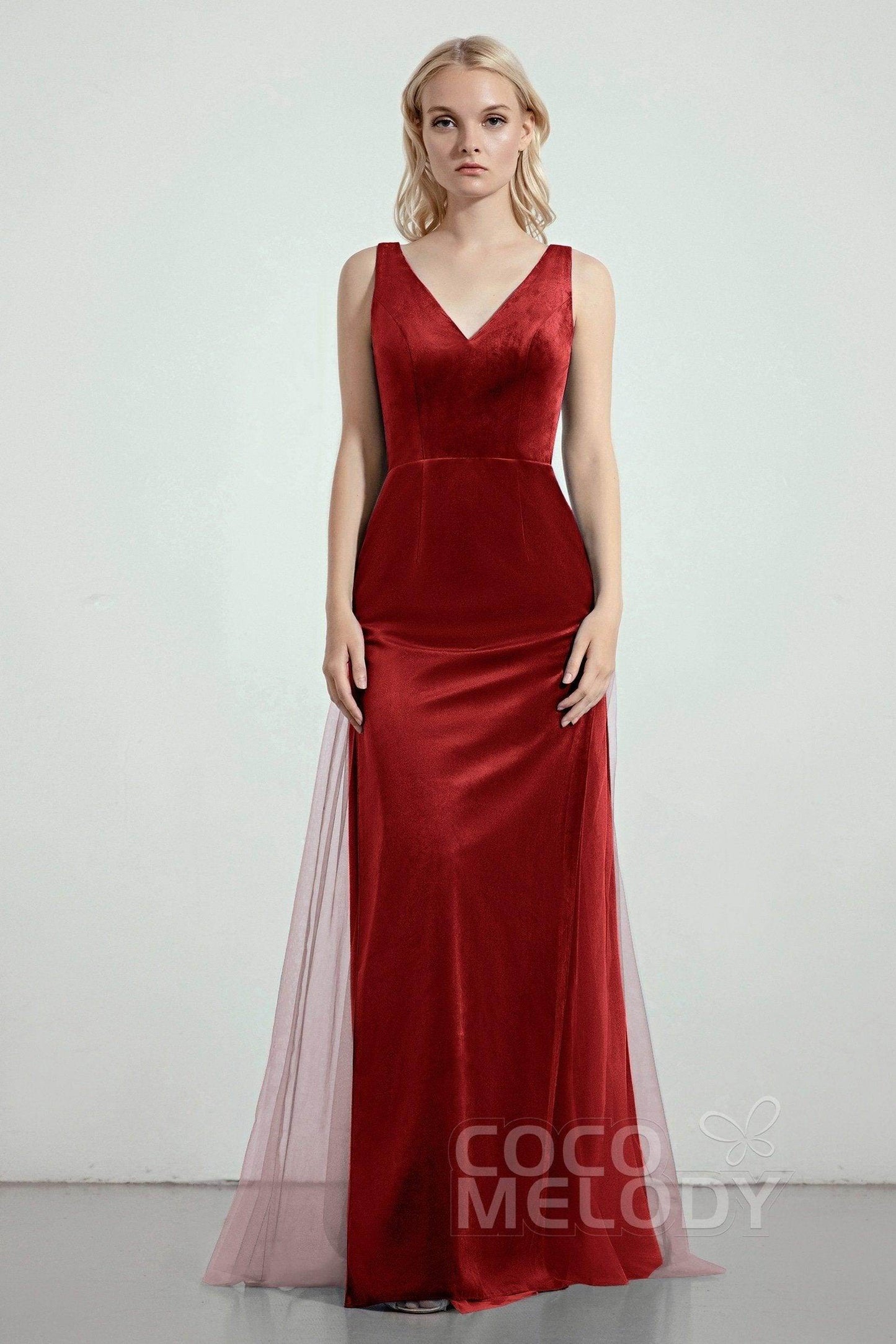 Sheath-Column Floor Length Bridesmaid Dress CB0275CR - COCOMELODY