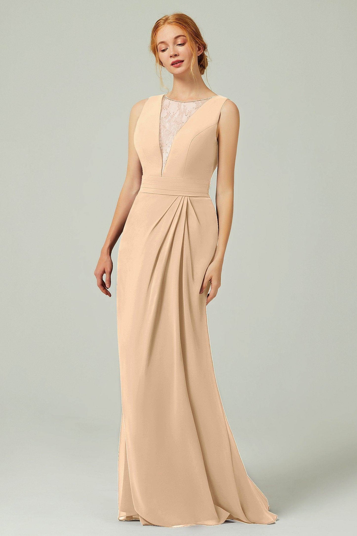 Sheath-Column Floor Length Chiffon Bridesmaid Dress Formal Dresses CB0297 - COCOMELODY
