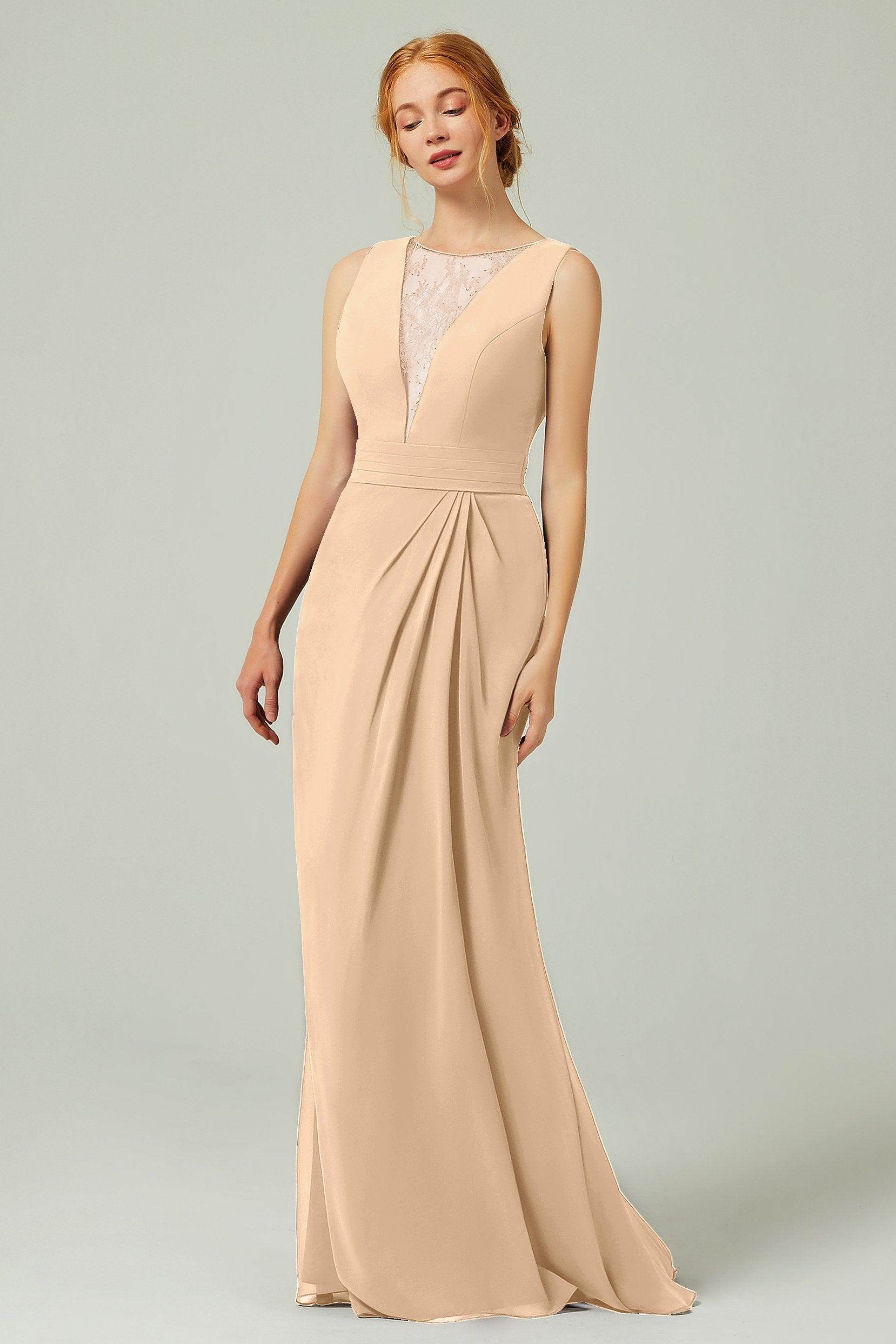 Sheath-Column Floor Length Chiffon Bridesmaid Dress Formal Dresses CB0297 - COCOMELODY