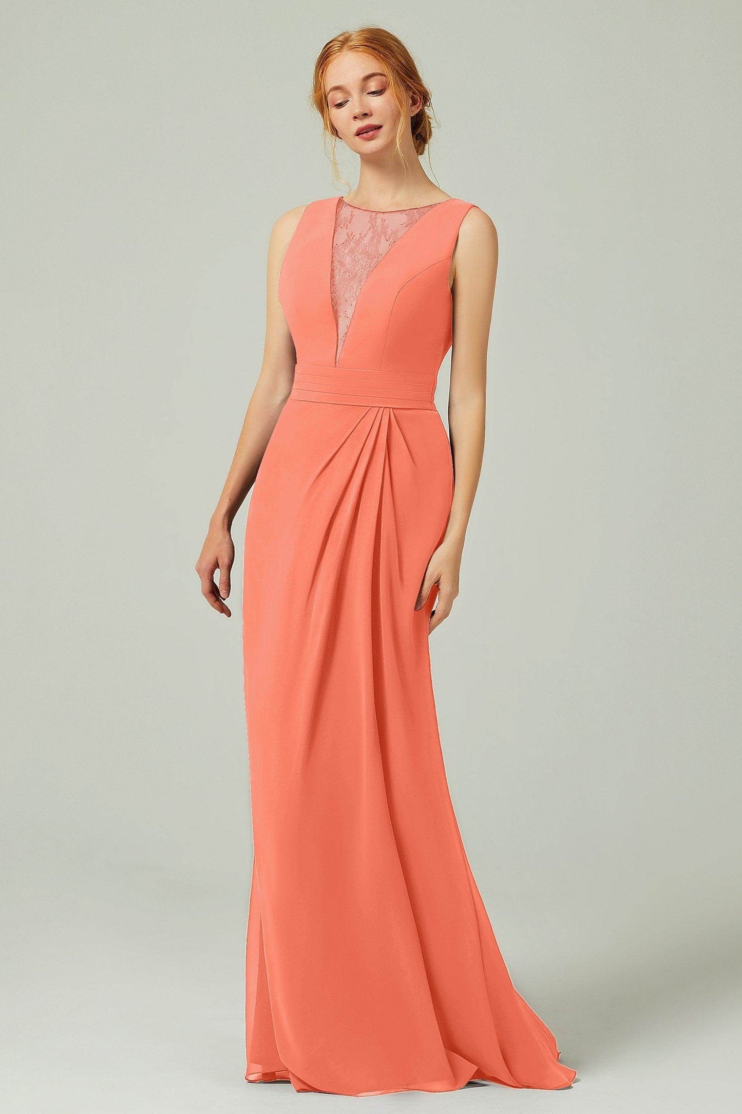 Sheath-Column Floor Length Chiffon Bridesmaid Dress Formal Dresses CB0297 - COCOMELODY