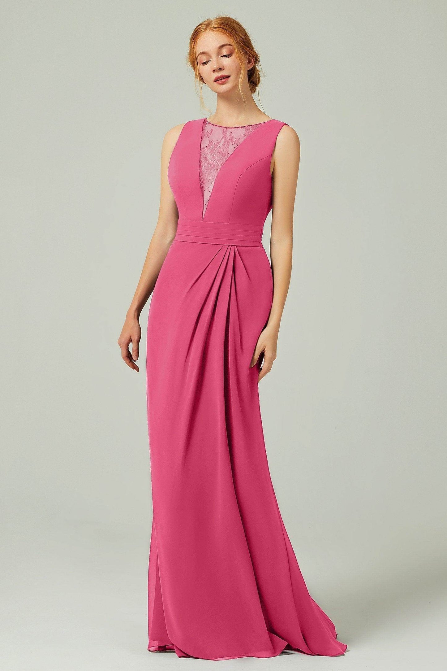 Sheath-Column Floor Length Chiffon Bridesmaid Dress Formal Dresses CB0297 - COCOMELODY