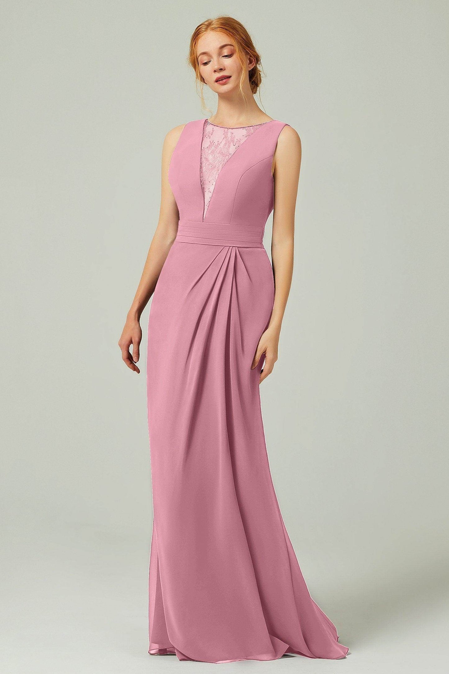 Sheath-Column Floor Length Chiffon Bridesmaid Dress Formal Dresses CB0297 - COCOMELODY