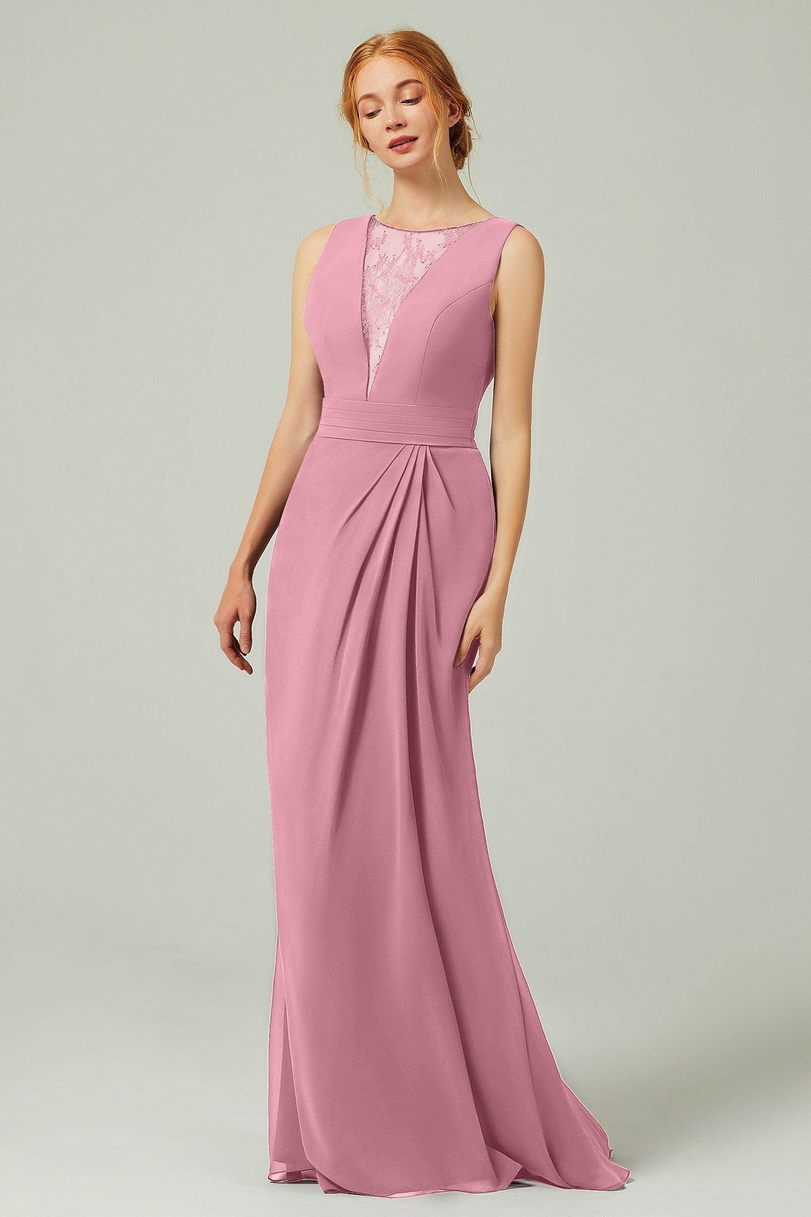 Sheath-Column Floor Length Chiffon Bridesmaid Dress Formal Dresses CB0297 - COCOMELODY