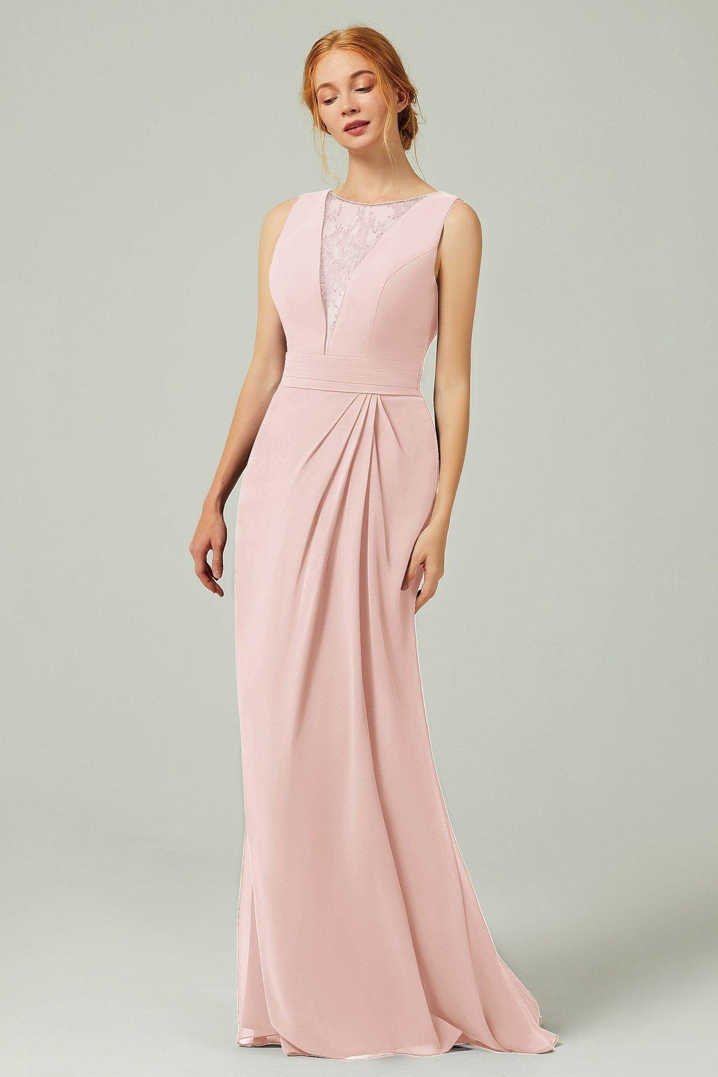 Sheath-Column Floor Length Chiffon Bridesmaid Dress Formal Dresses CB0297 - COCOMELODY