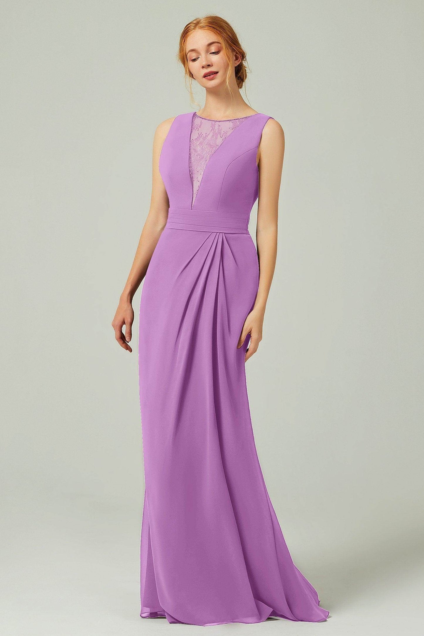 Sheath-Column Floor Length Chiffon Bridesmaid Dress Formal Dresses CB0297 - COCOMELODY