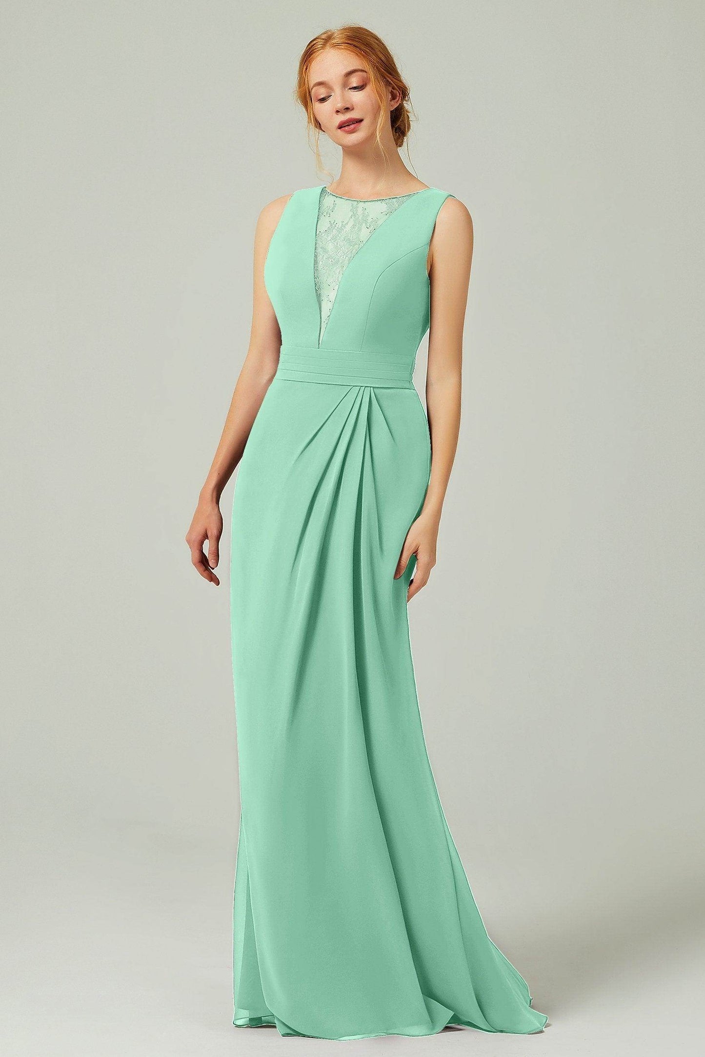 Sheath-Column Floor Length Chiffon Bridesmaid Dress Formal Dresses CB0297 - COCOMELODY