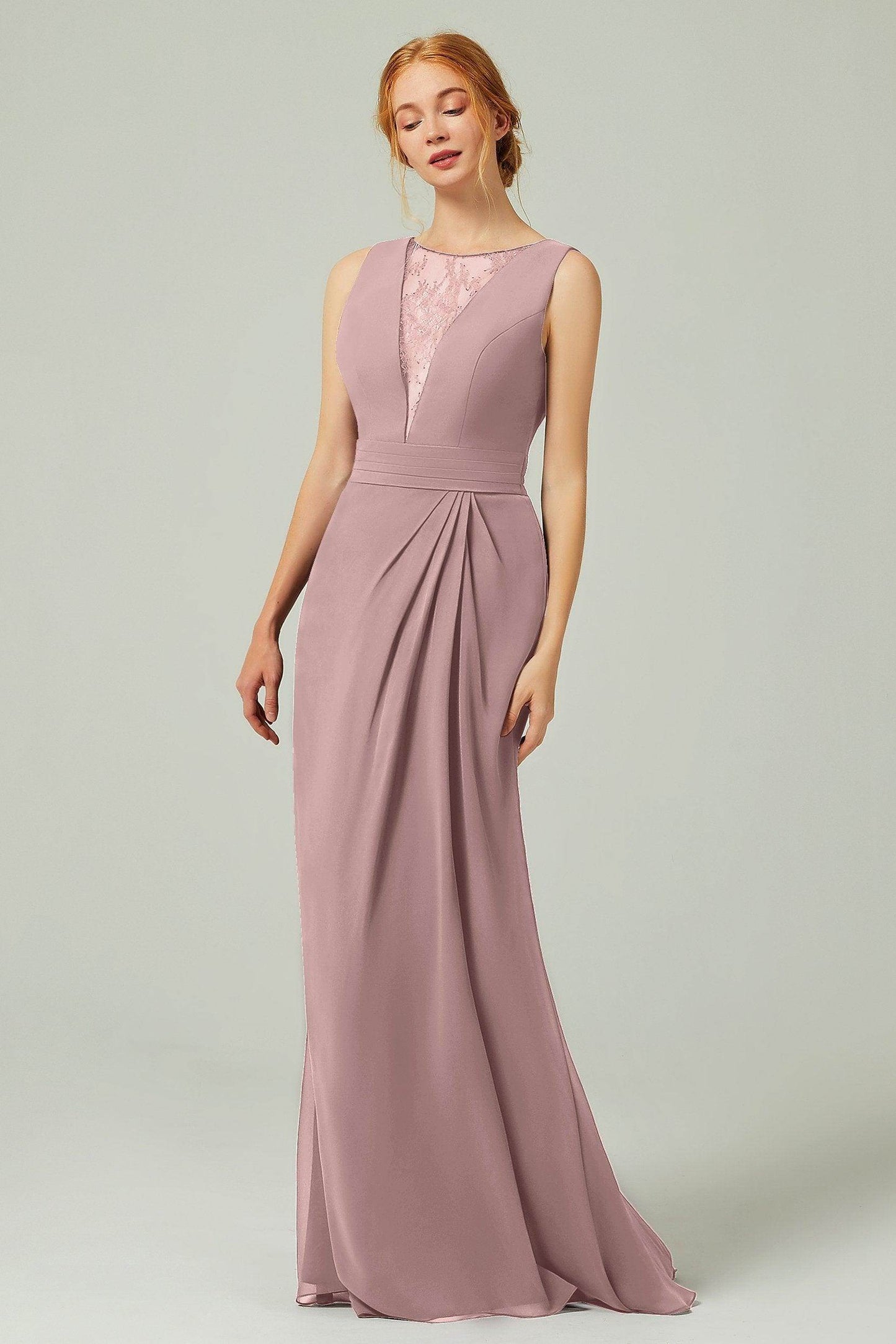 Sheath-Column Floor Length Chiffon Bridesmaid Dress Formal Dresses CB0297 - COCOMELODY
