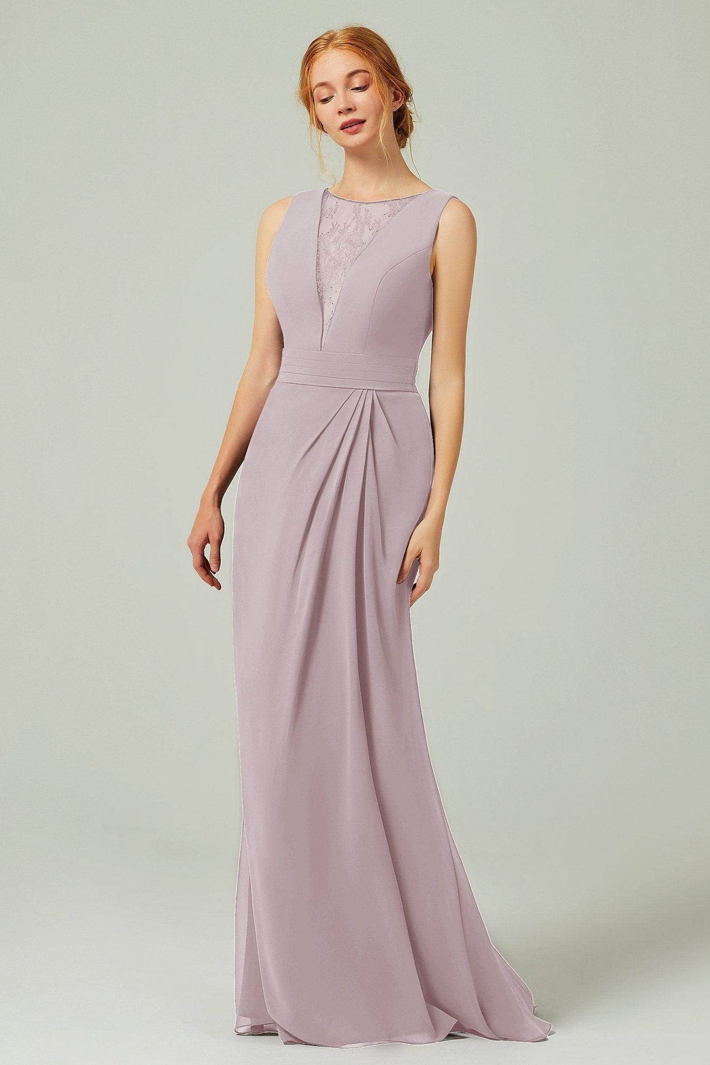 Sheath-Column Floor Length Chiffon Bridesmaid Dress Formal Dresses CB0297 - COCOMELODY