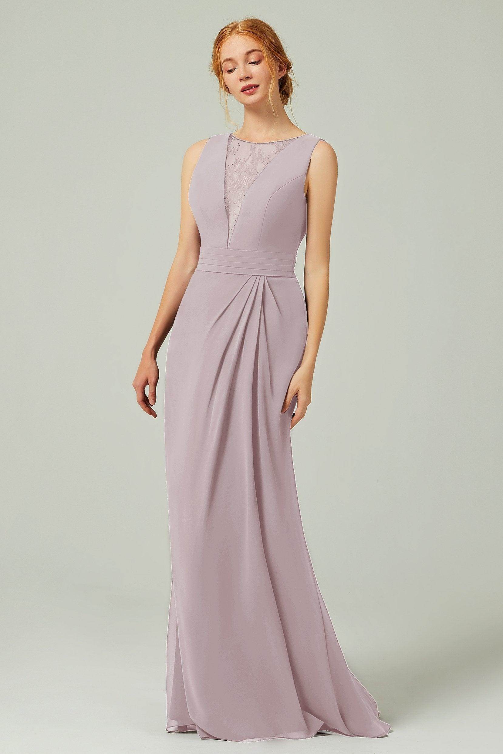 Sheath-Column Floor Length Chiffon Bridesmaid Dress Formal Dresses CB0297 - COCOMELODY