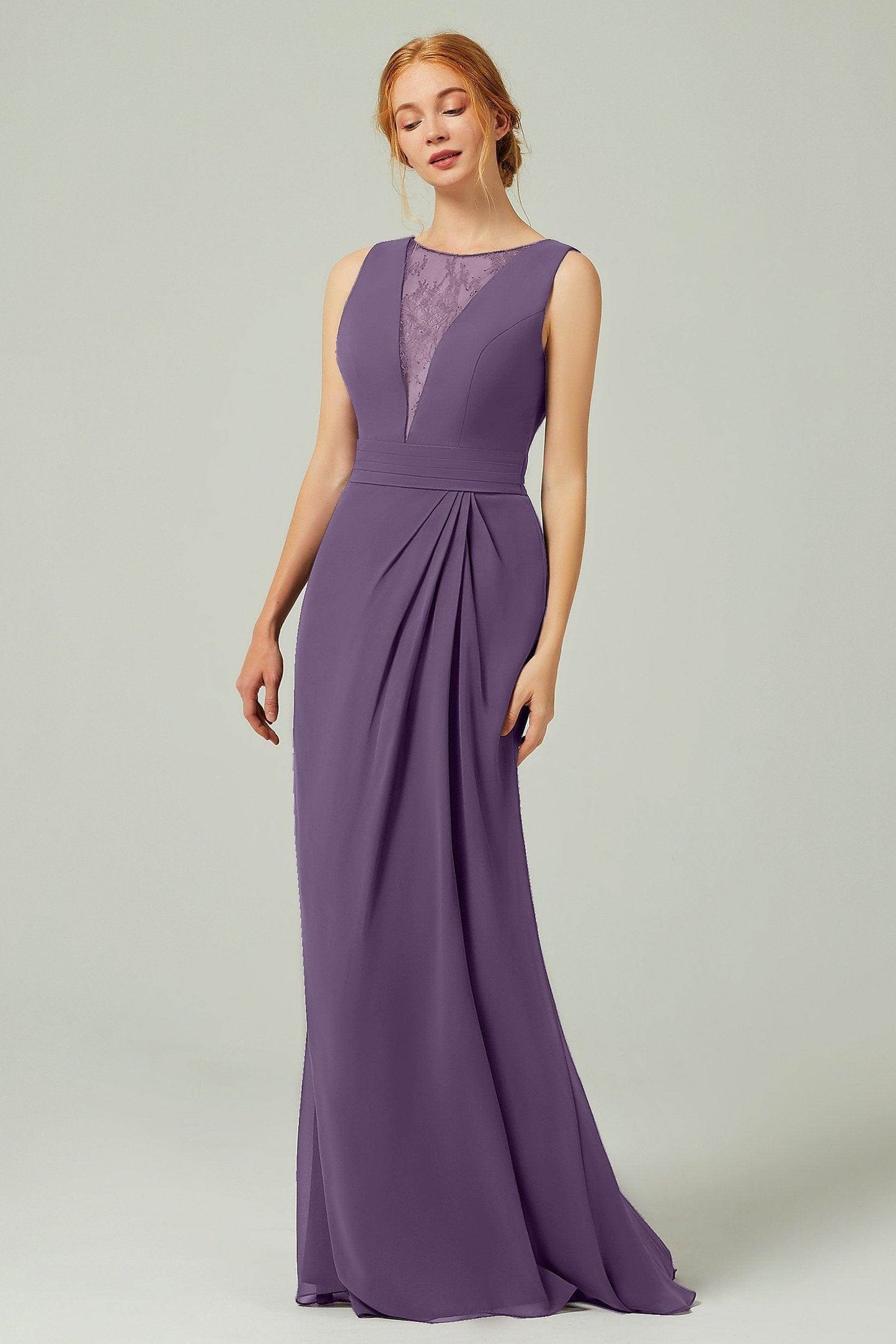 Sheath-Column Floor Length Chiffon Bridesmaid Dress Formal Dresses CB0297 - COCOMELODY
