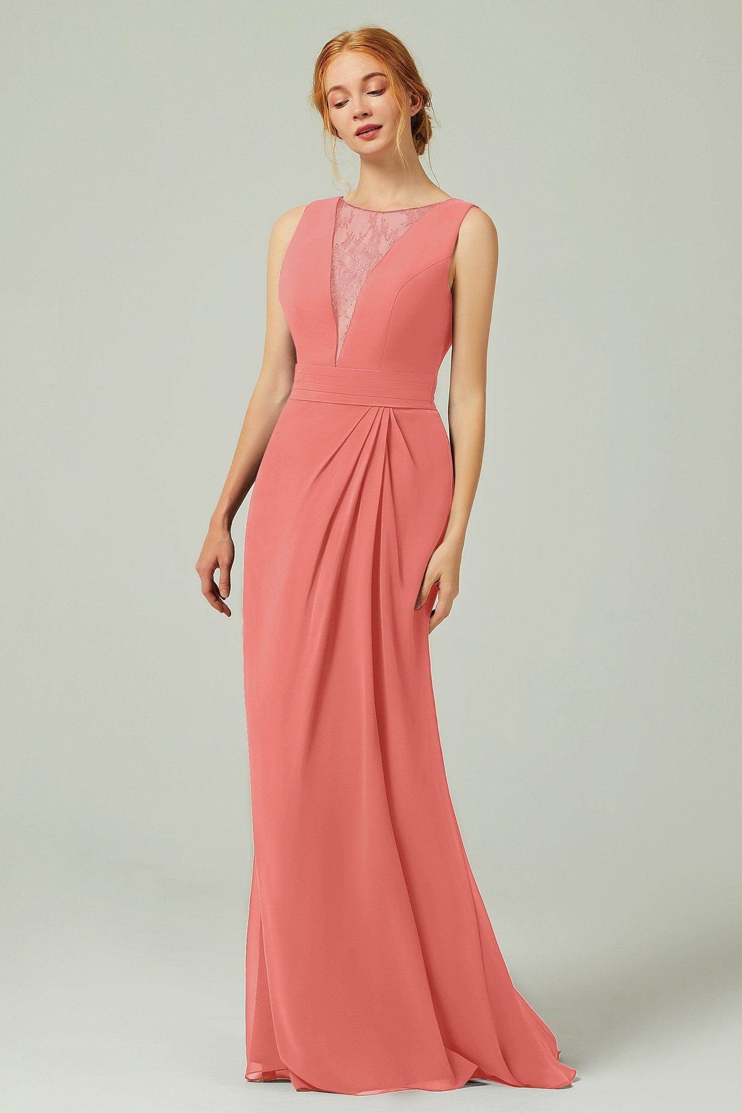 Sheath-Column Floor Length Chiffon Bridesmaid Dress Formal Dresses CB0297 - COCOMELODY