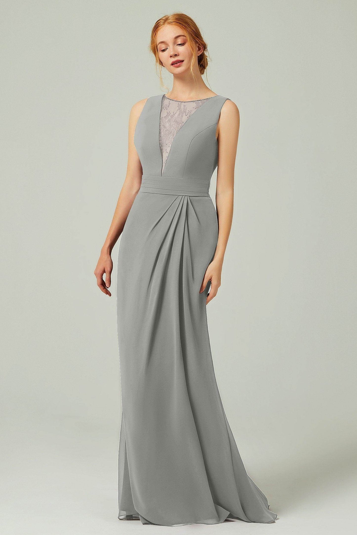 Sheath-Column Floor Length Chiffon Bridesmaid Dress Formal Dresses CB0297 - COCOMELODY