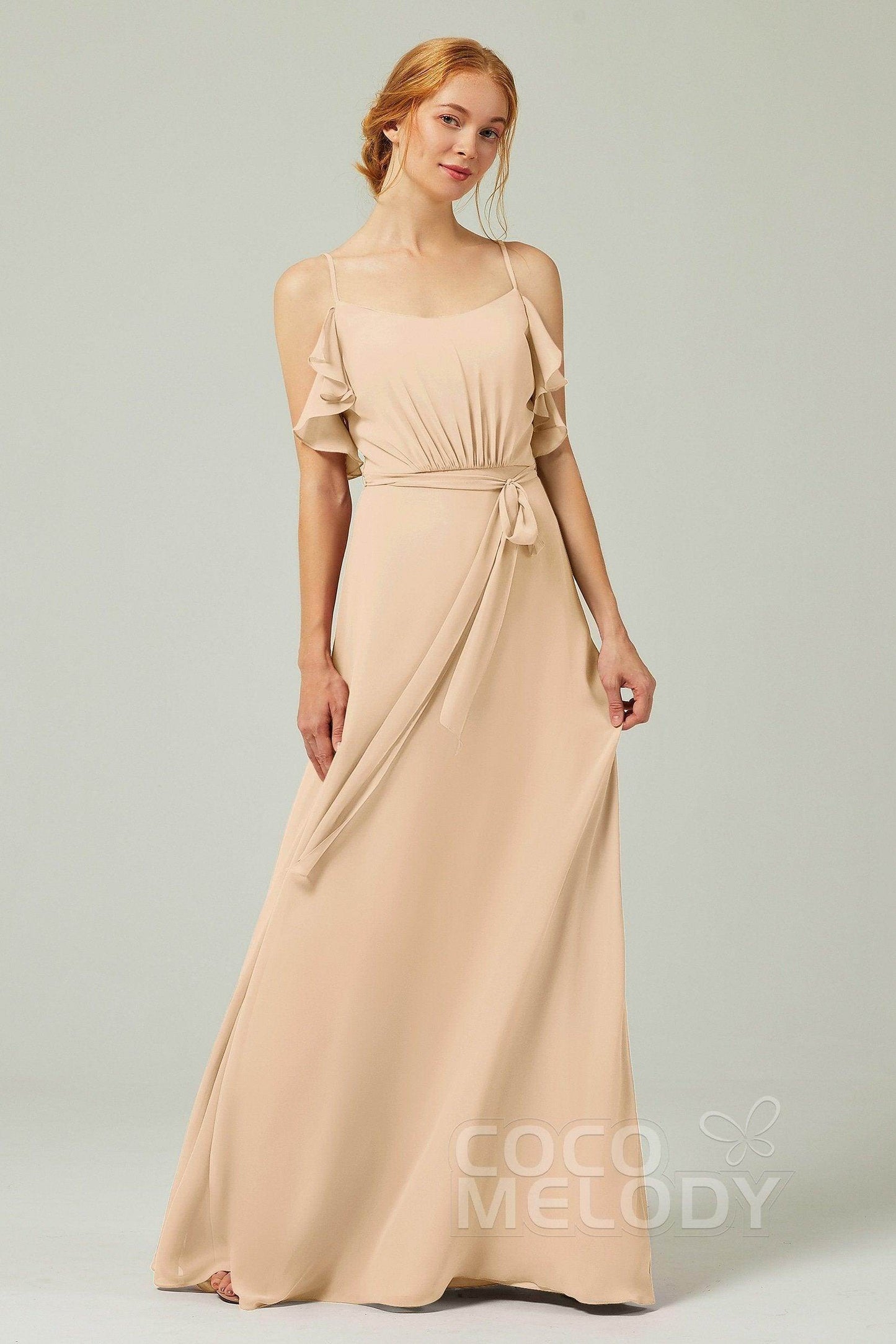 A-Line Floor Length Chiffon Bridesmaid Dress CB0299 - COCOMELODY