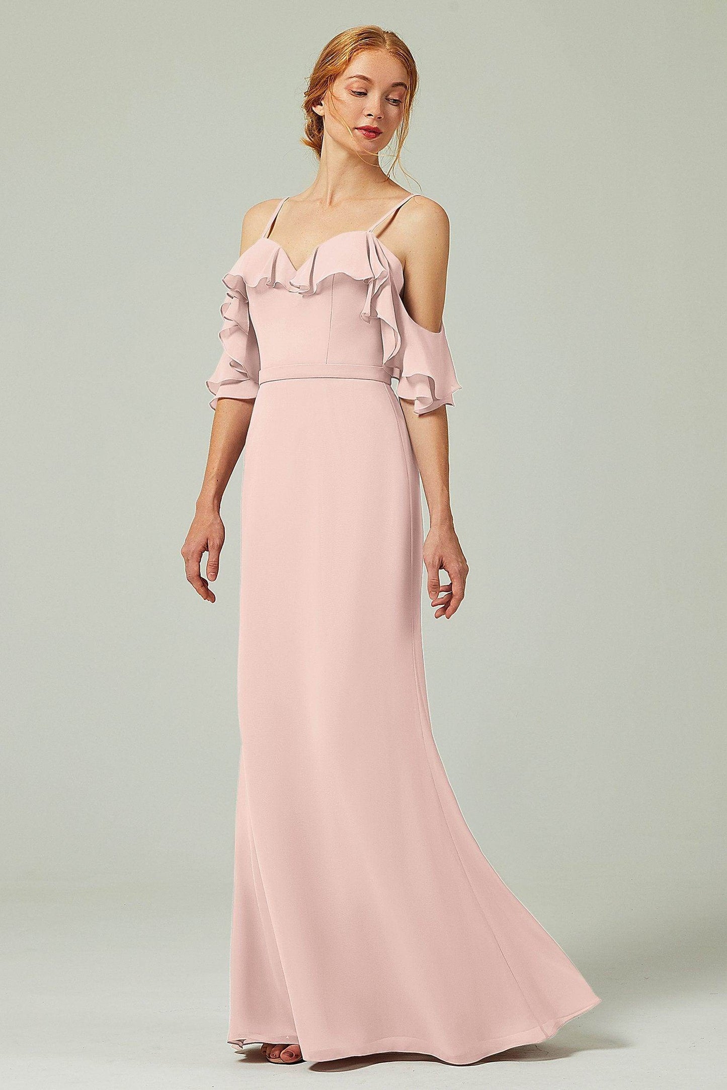 Sheath-Column Floor Length Chiffon Bridesmaid Dress CB0301 - COCOMELODY
