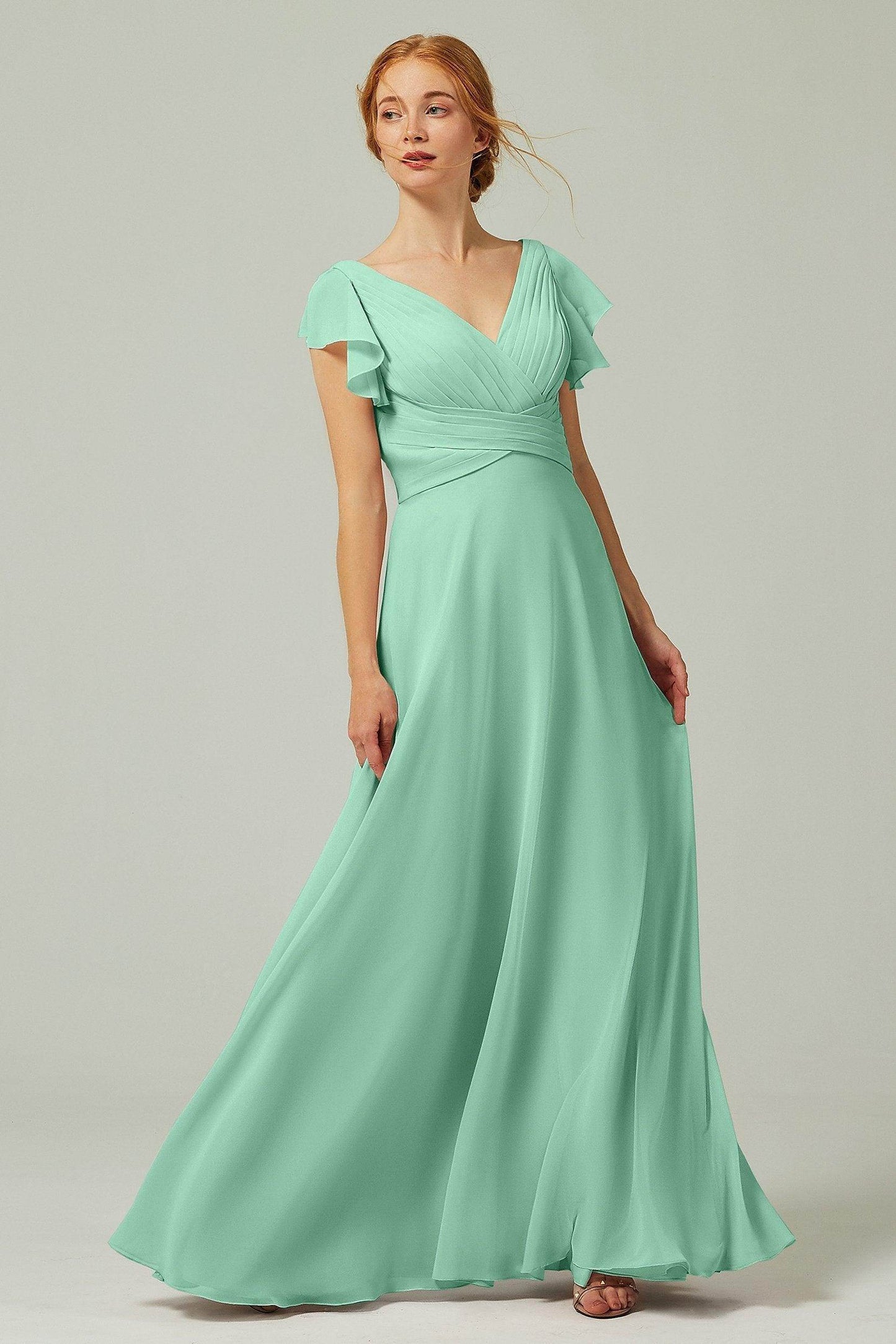 A-Line Floor Length Chiffon Bridesmaid Dress CB0302PS - COCOMELODY