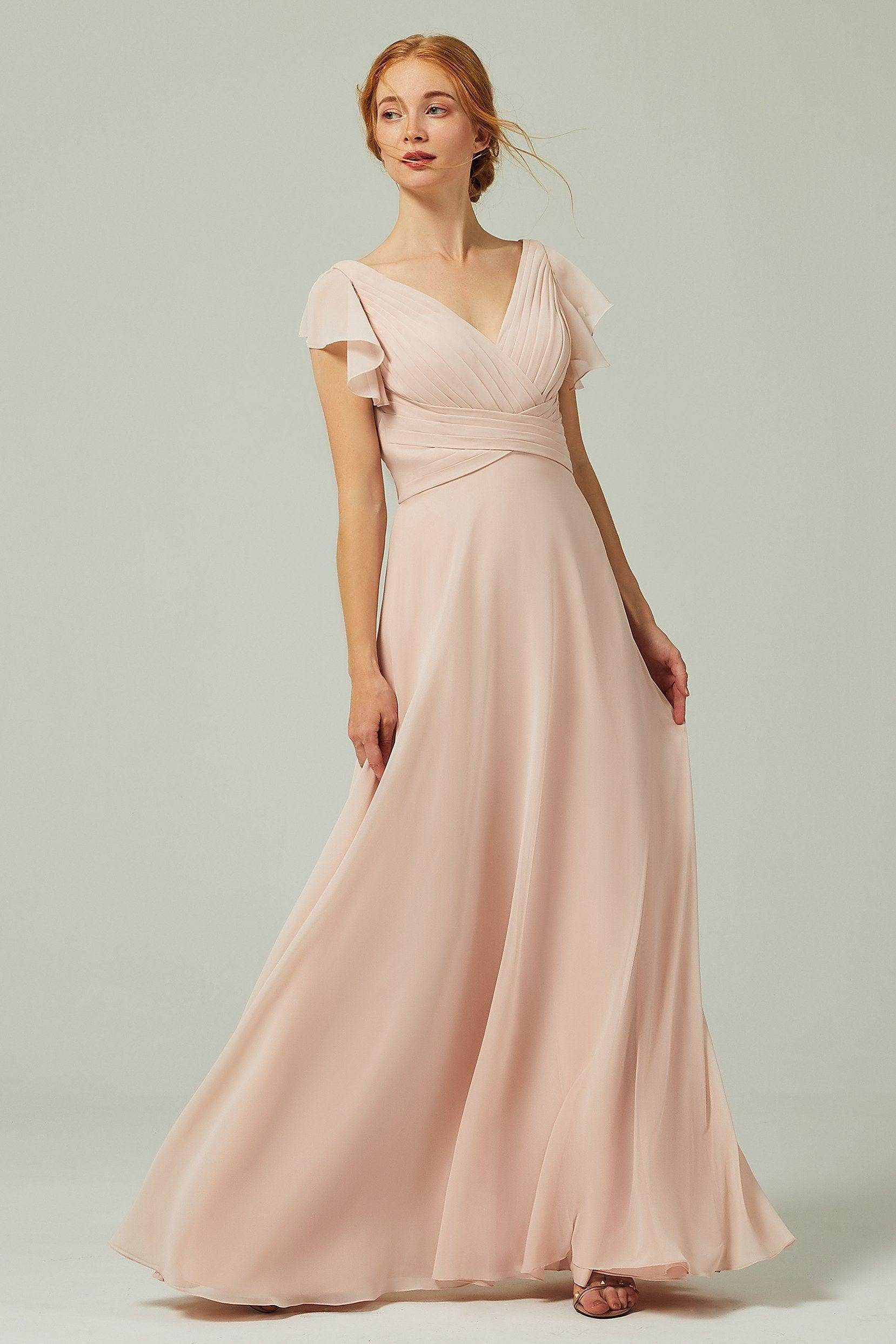 A-Line Floor Length Chiffon Bridesmaid Dress with V-Neck Pleated Formal Dress COCOMELODY CB0302 A-Line Floor Length Chiffon Bridesmaid Dress with V-Neck Pleated Formal Dress COCOMELODY CB0302