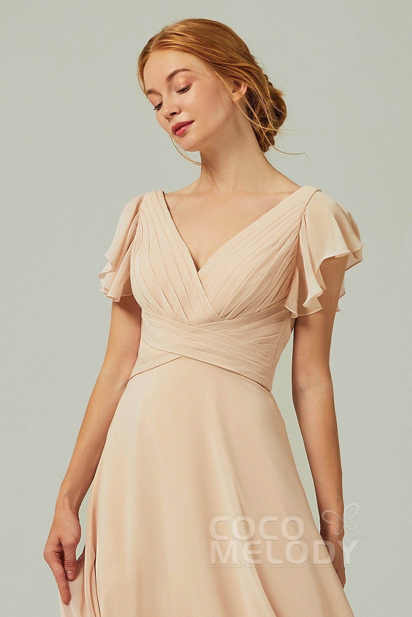 A-Line Floor Length Chiffon Bridesmaid Dress CB0302PS - COCOMELODY