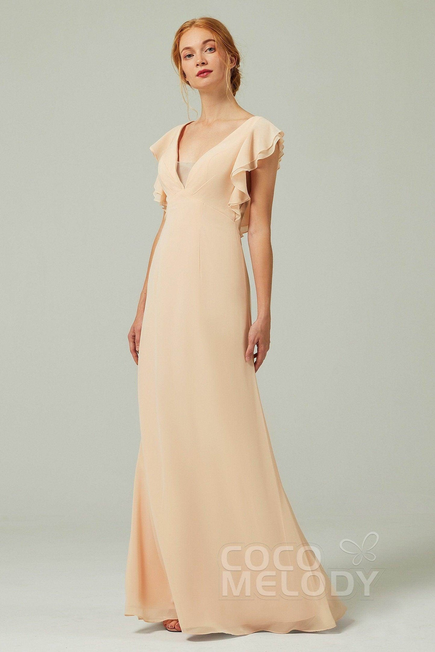 Sheath-Column Floor Length Chiffon Bridesmaid Dress CB0304 - COCOMELODY
