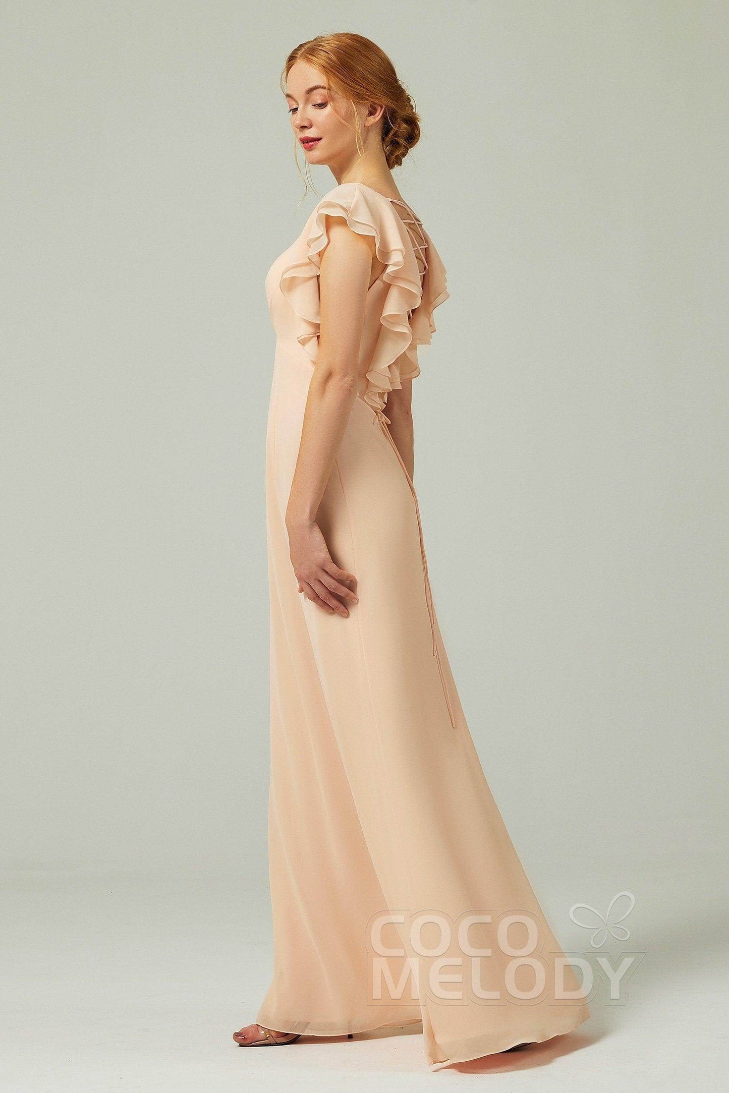 Sheath-Column Floor Length Chiffon Bridesmaid Dress CB0304 - COCOMELODY