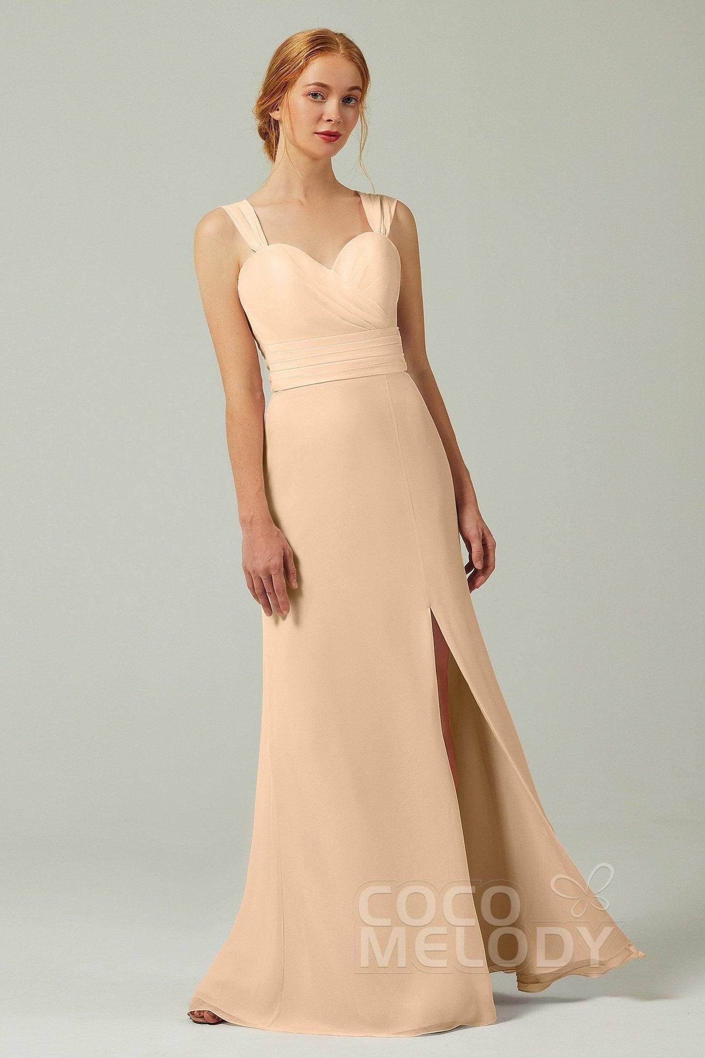 Sheath-Column Floor Length Chiffon Bridesmaid Dress CB0305 - COCOMELODY