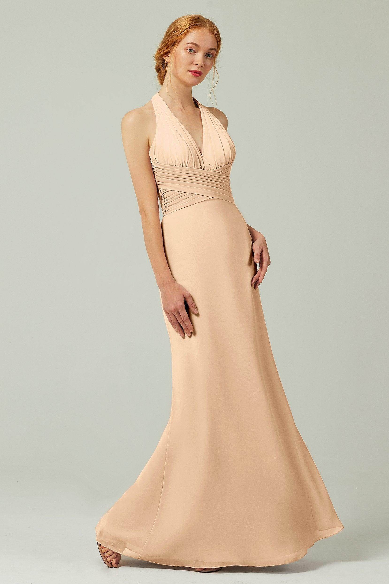 Sheath-Column Floor Length Chiffon Bridesmaid Dress CB0306 - COCOMELODY
