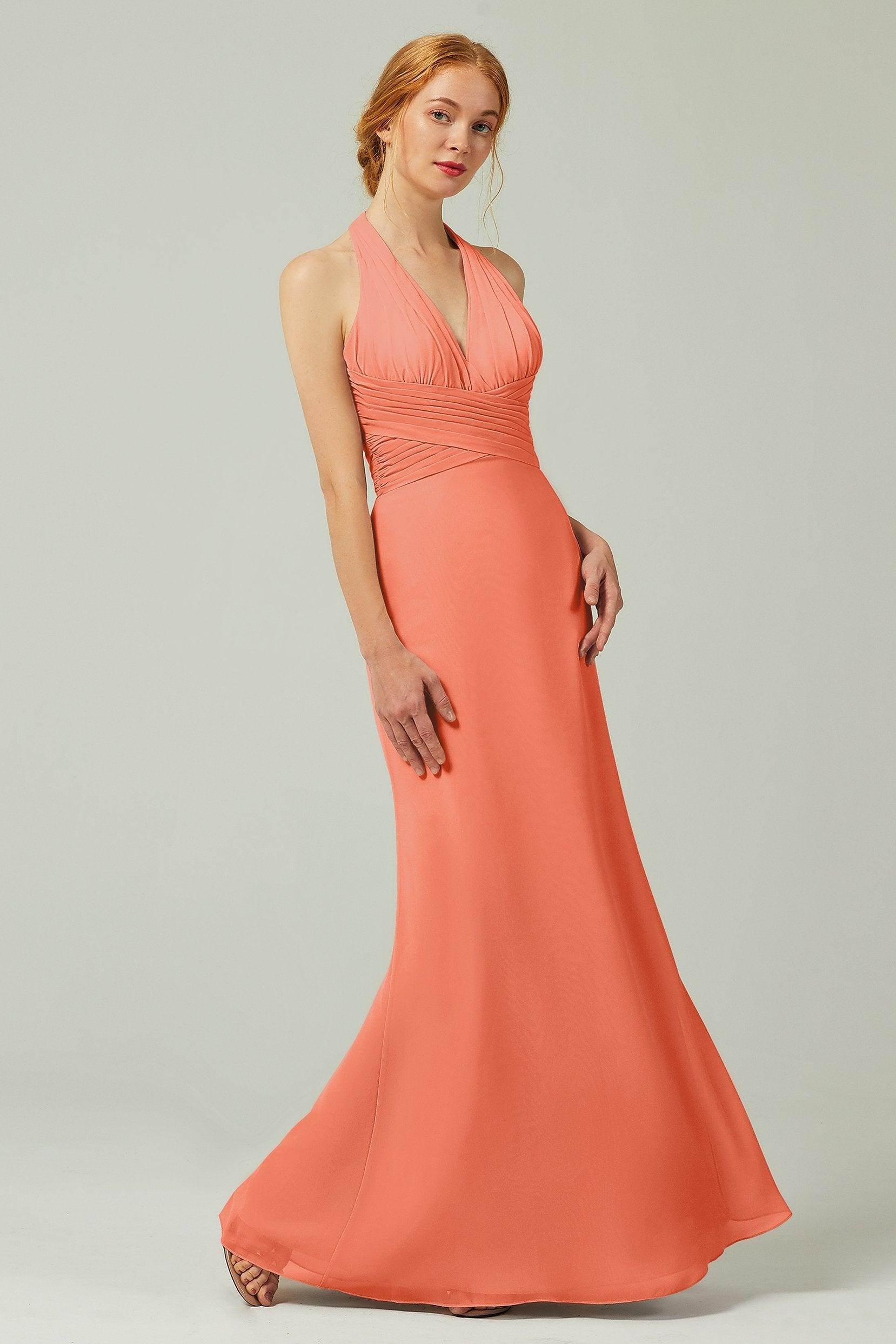 Sheath-Column Floor Length Chiffon Bridesmaid Dress CB0306 - COCOMELODY