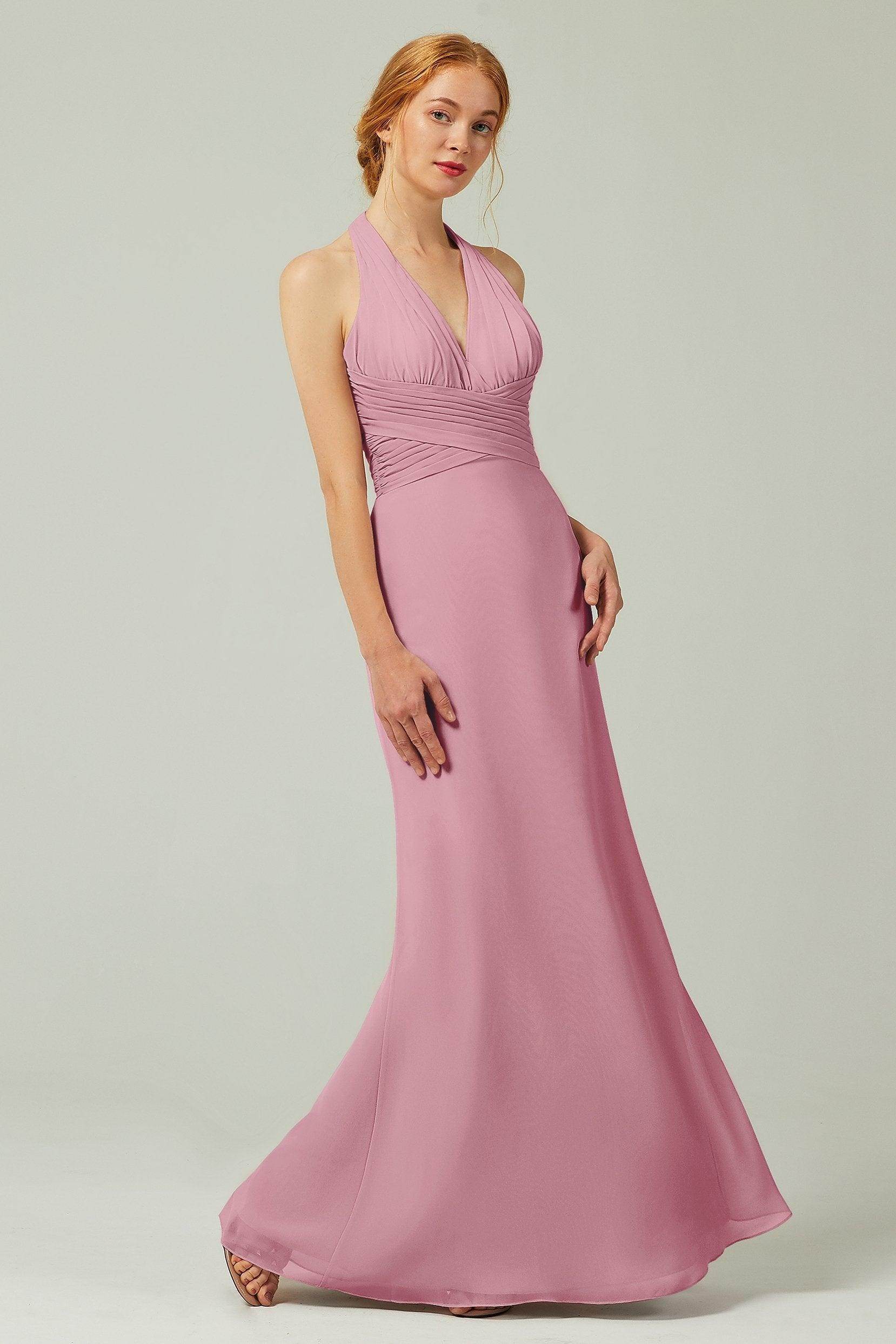Sheath-Column Floor Length Chiffon Bridesmaid Dress CB0306 - COCOMELODY