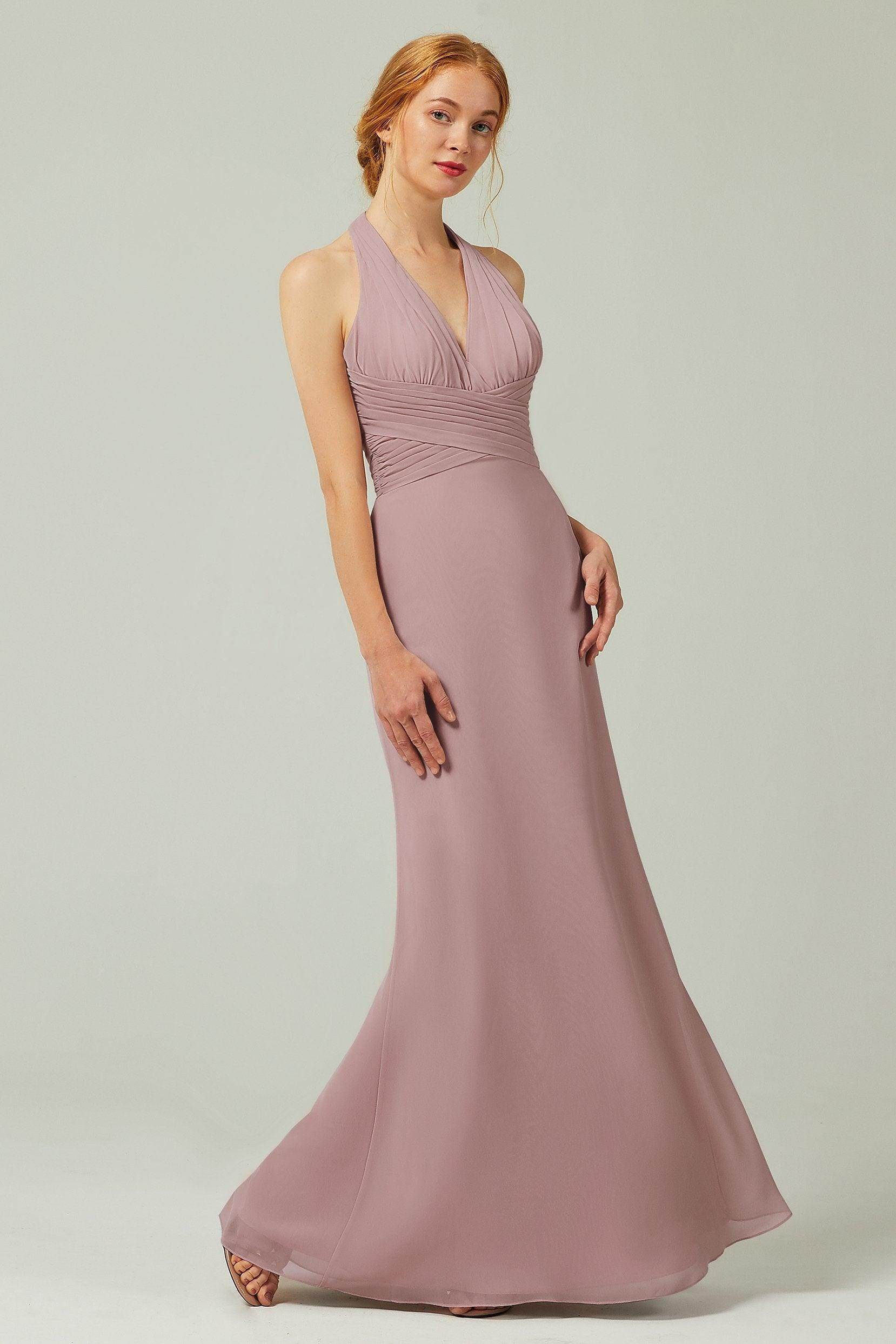 Sheath-Column Floor Length Chiffon Bridesmaid Dress CB0306 - COCOMELODY