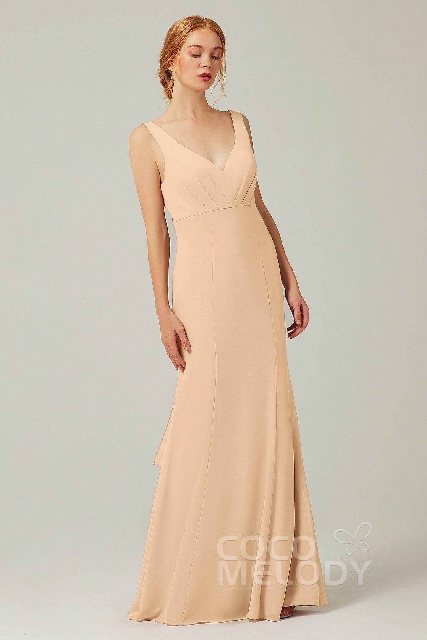 Sheath-Column Floor Length Chiffon Bridesmaid Dress CB0314 - COCOMELODY
