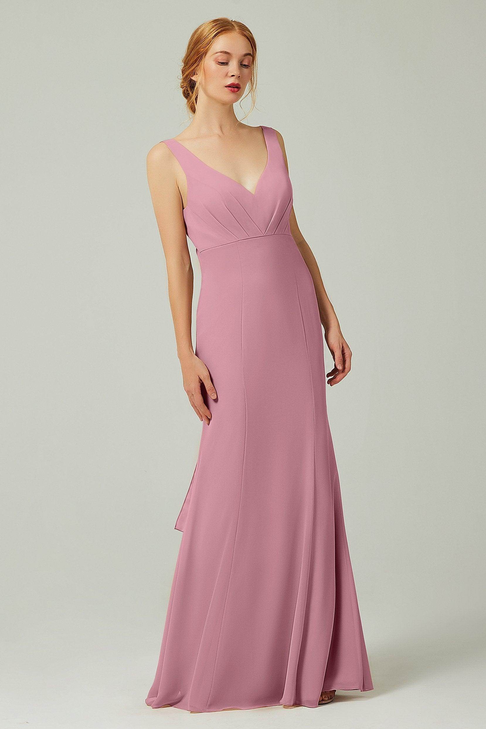 Sheath-Column Floor Length Chiffon Bridesmaid Dress CB0314 - COCOMELODY