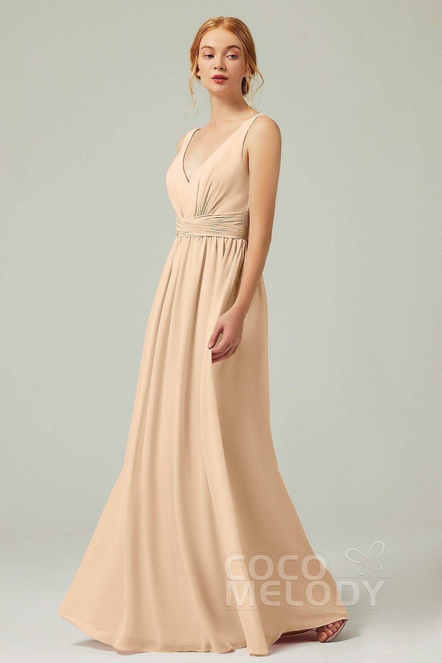 A-Line Floor Length Chiffon Bridesmaid Dress CB0318 - COCOMELODY