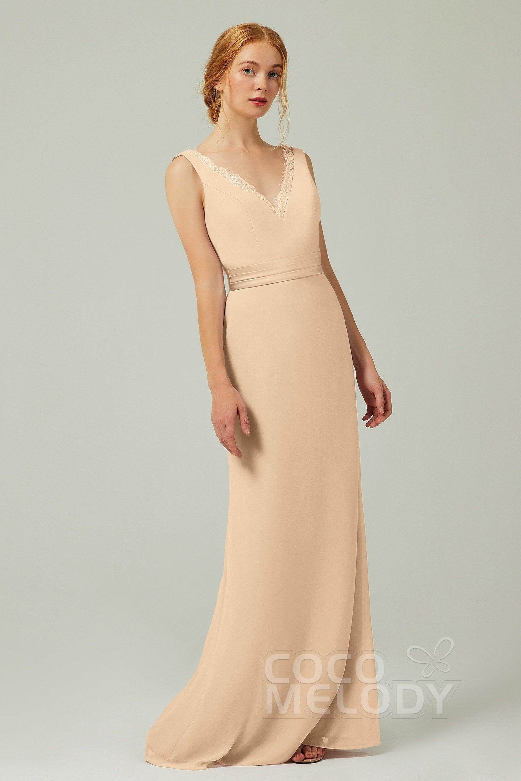 Sheath-Column Floor Length Chiffon Bridesmaid Dress CB0320 - COCOMELODY