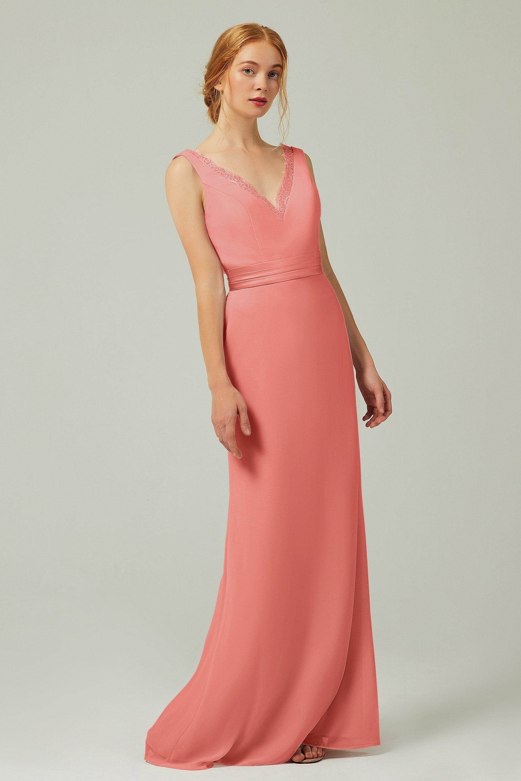 Sheath-Column Floor Length Chiffon Bridesmaid Dress CB0320 - COCOMELODY