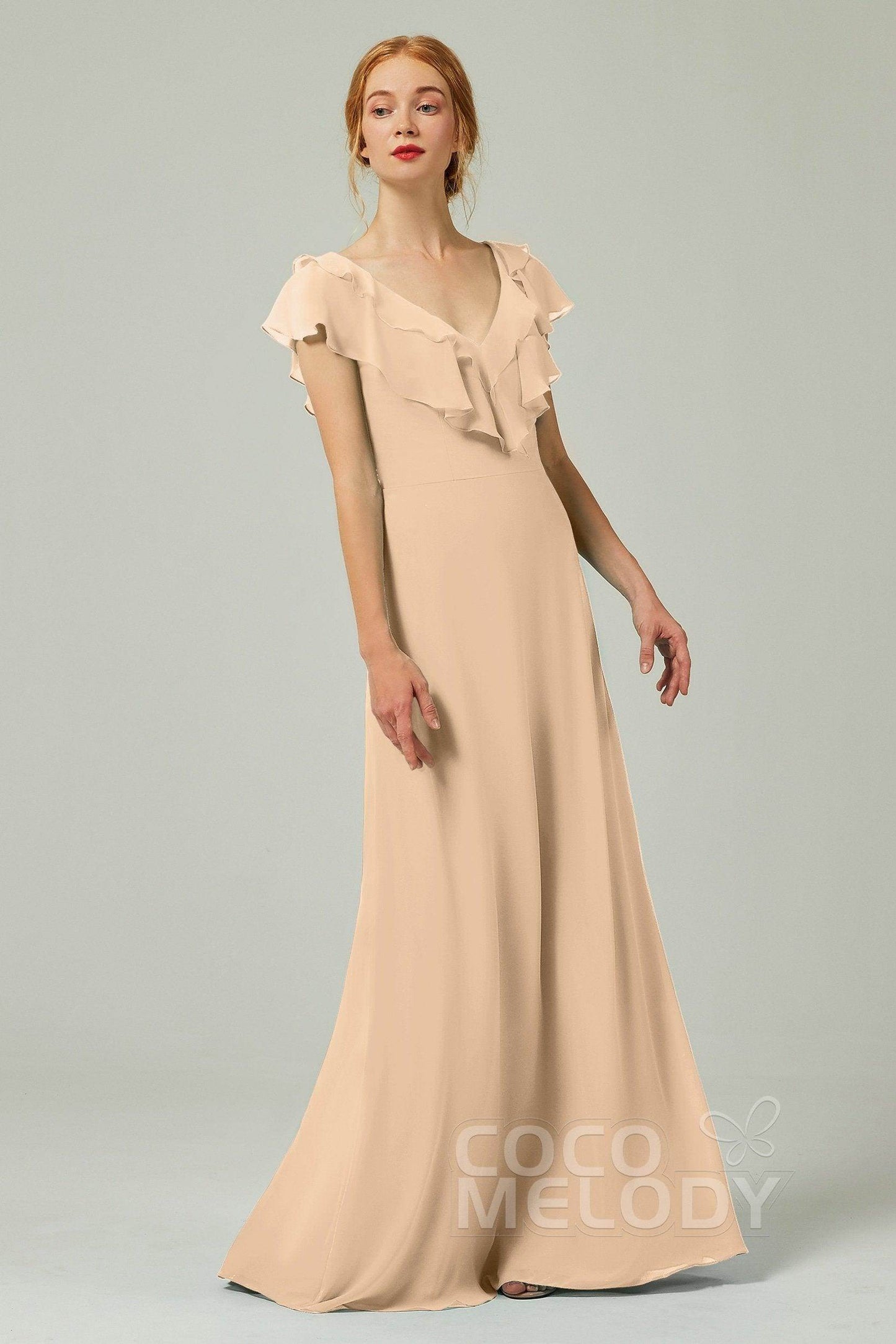 A-Line Floor Length Chiffon Bridesmaid Dress CB0323 - COCOMELODY