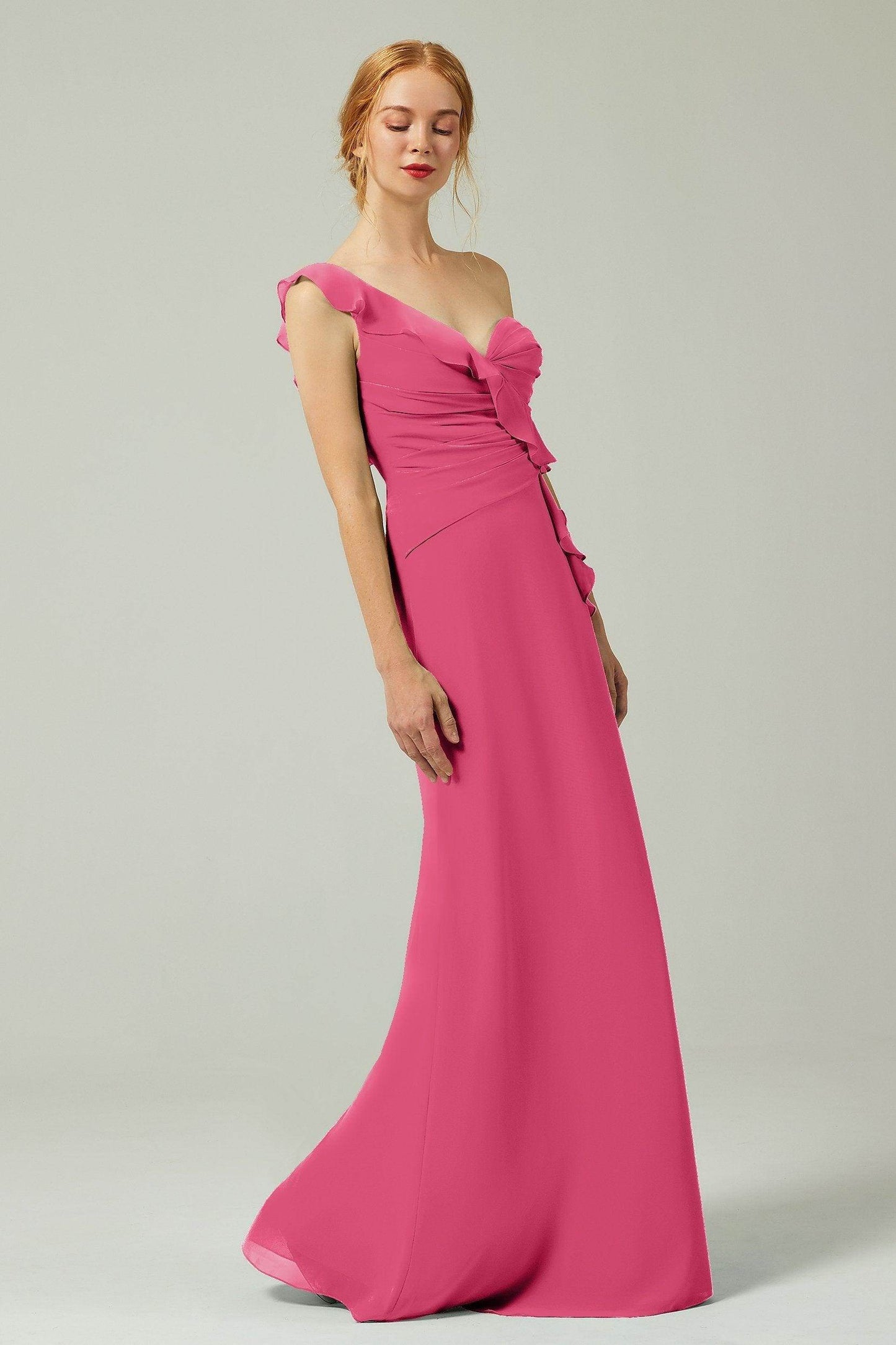 Sheath-Column Floor Length Chiffon Bridesmaid Dress CB0324 - COCOMELODY