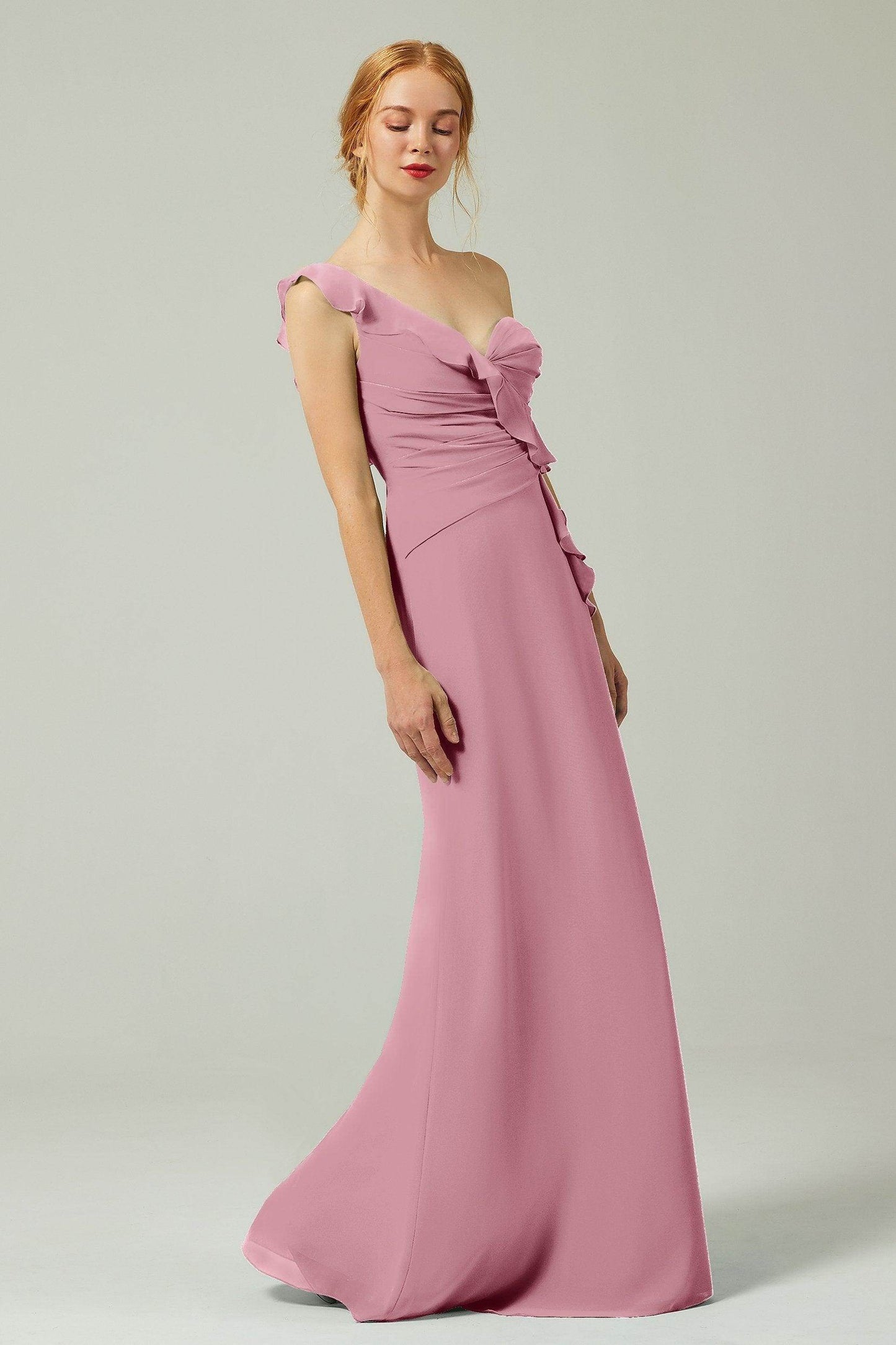 Sheath-Column Floor Length Chiffon Bridesmaid Dress CB0324 - COCOMELODY