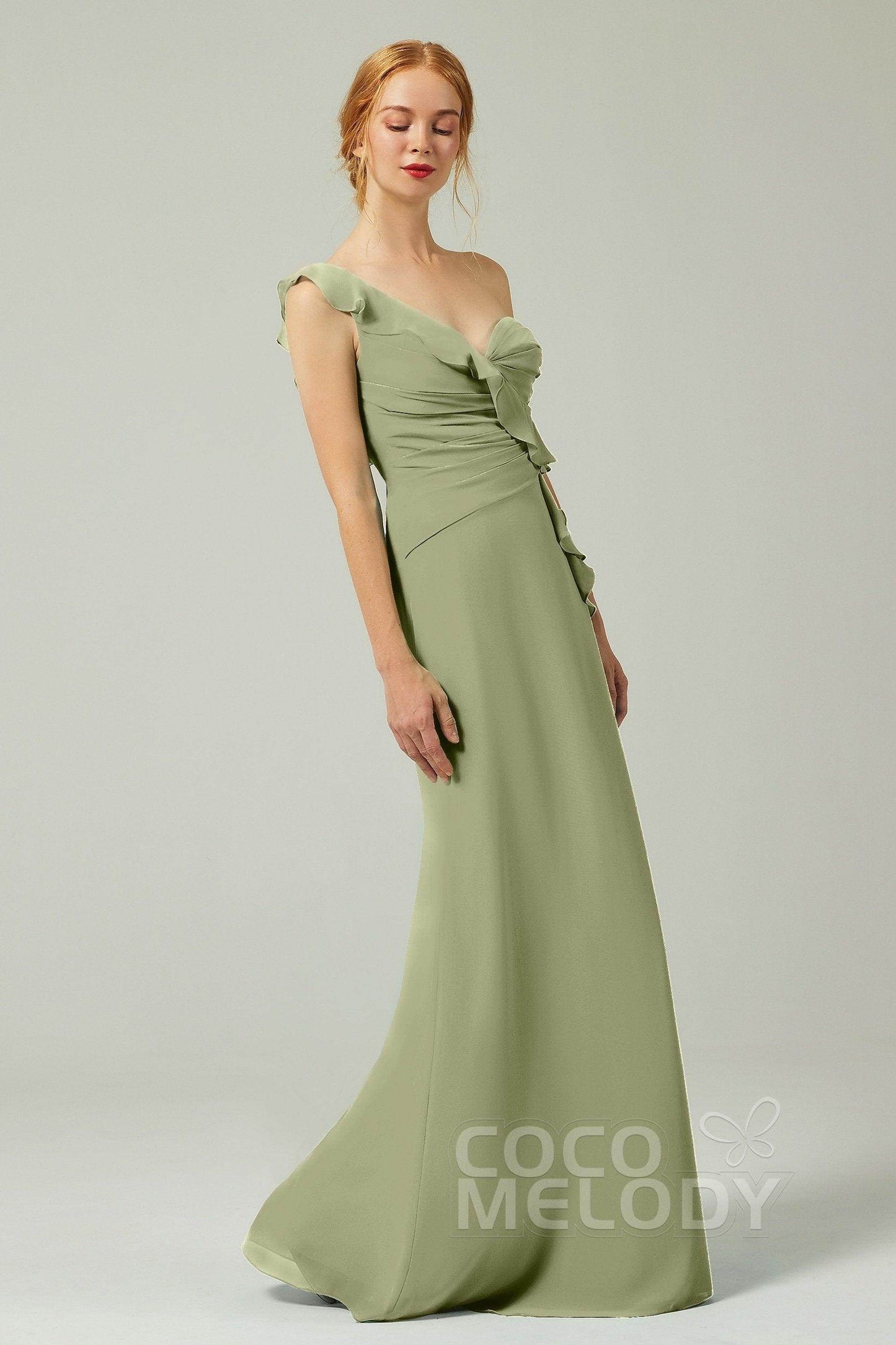 Sheath-Column Floor Length Chiffon Bridesmaid Dress CB0324 - COCOMELODY
